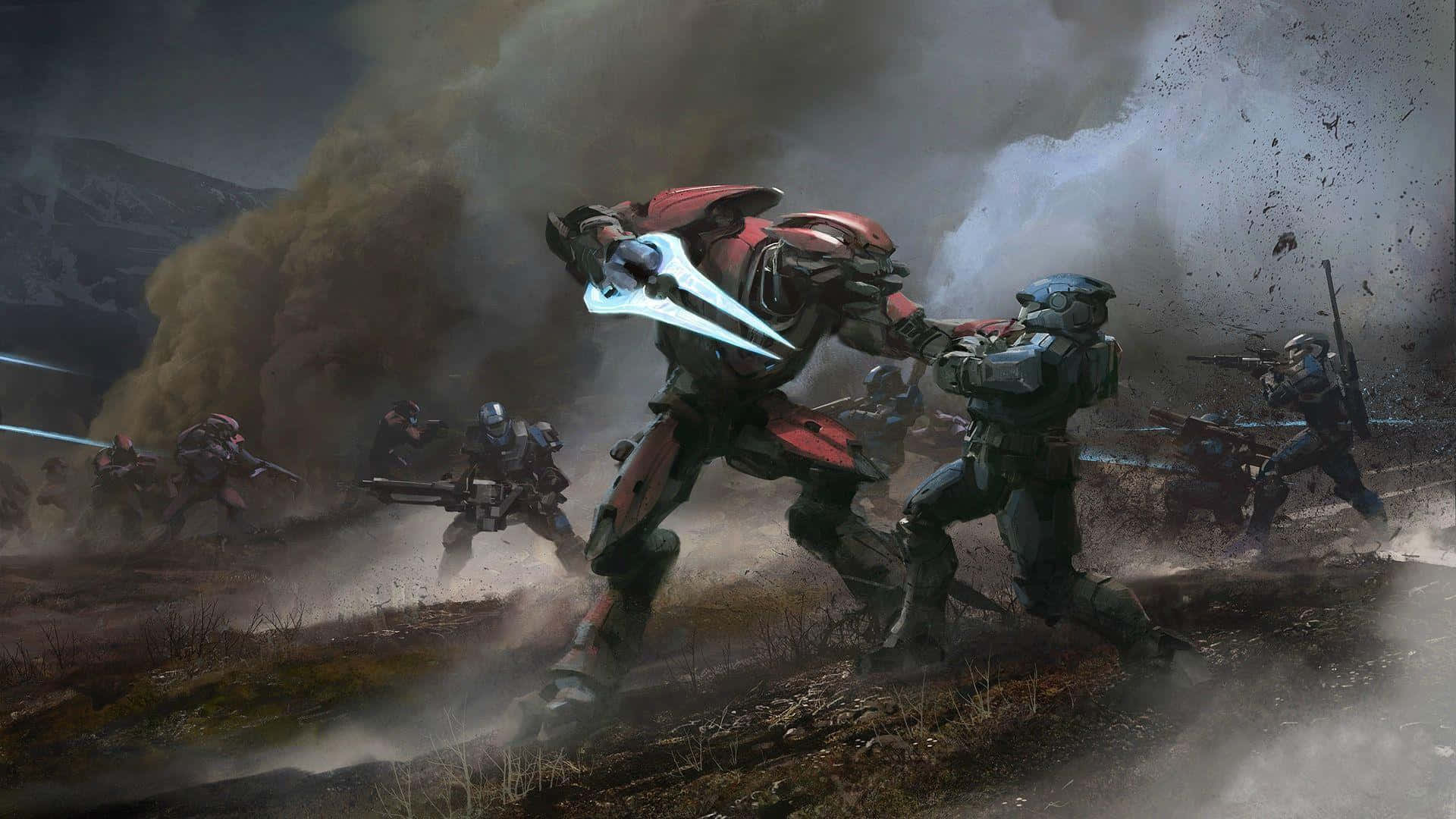 Halo Red Team, red-armored warrior, glowing sword, Full HD Desktop Wallpaper