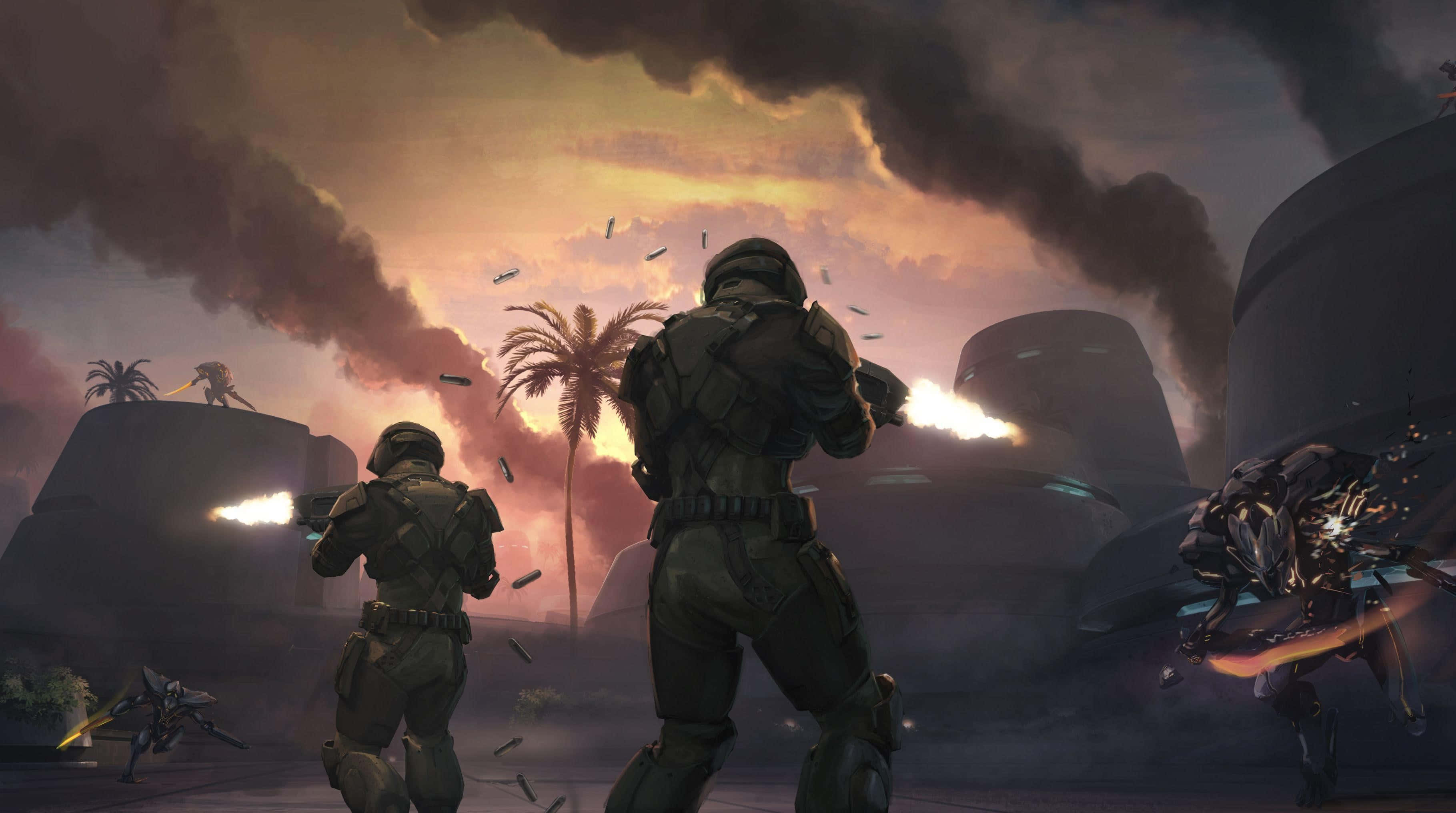 Halo Red Team, futuristic armor, alien forces, 2K Desktop Wallpaper