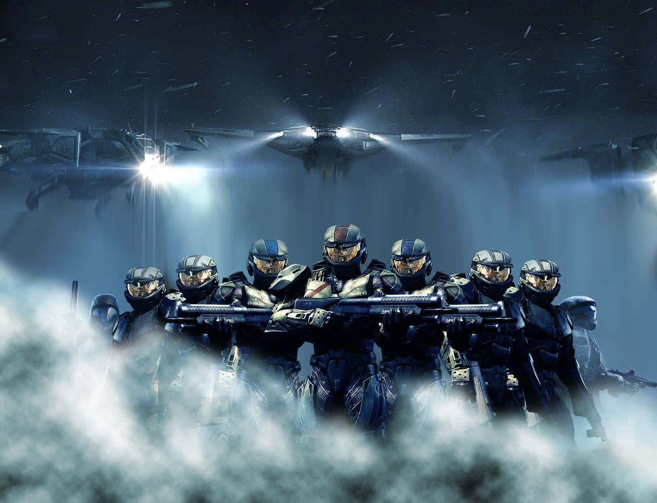 Halo Red Team, armored soldiers, glowing lights, HD Desktop Wallpaper