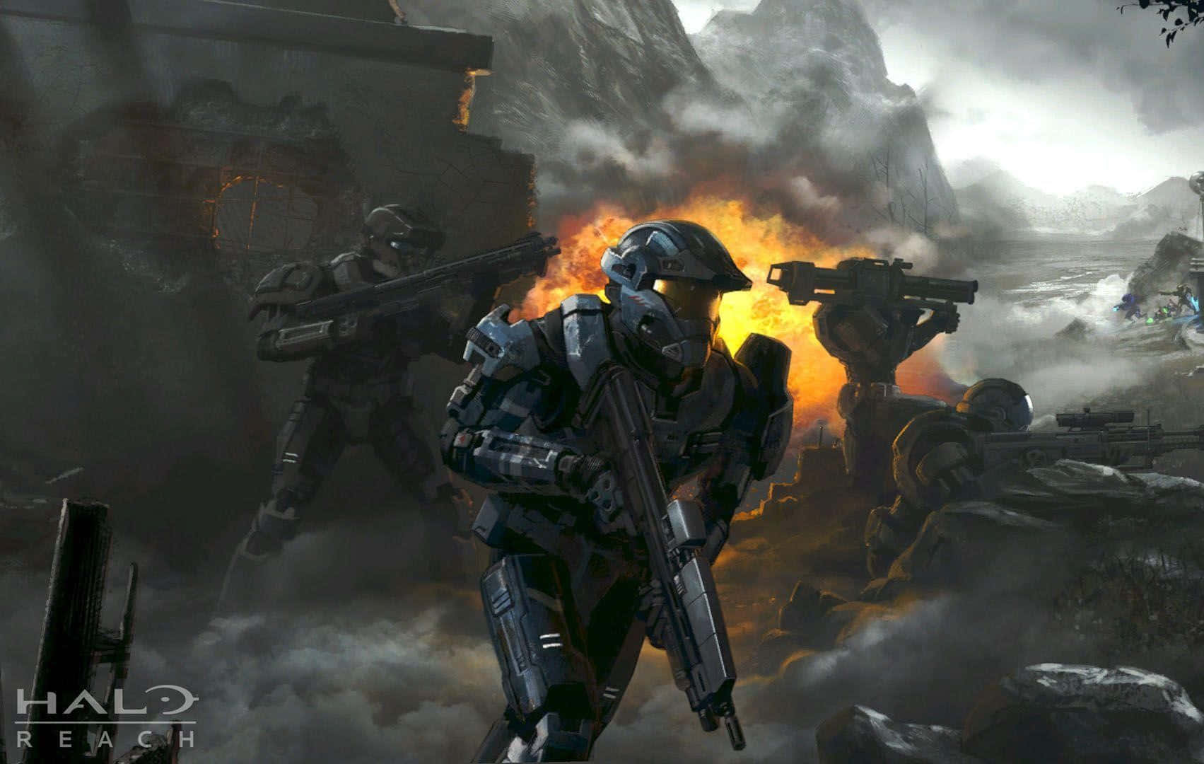 Halo Red Team, futuristic armor, smoke-filled battlefield, HD Desktop Wallpaper