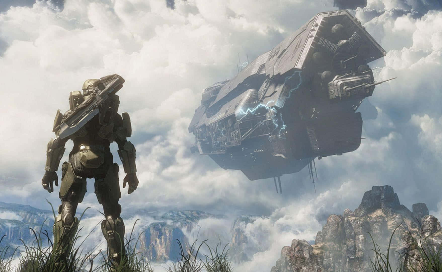 Halo Red Team, heavy armor, grassy cliff, HD Desktop Wallpaper