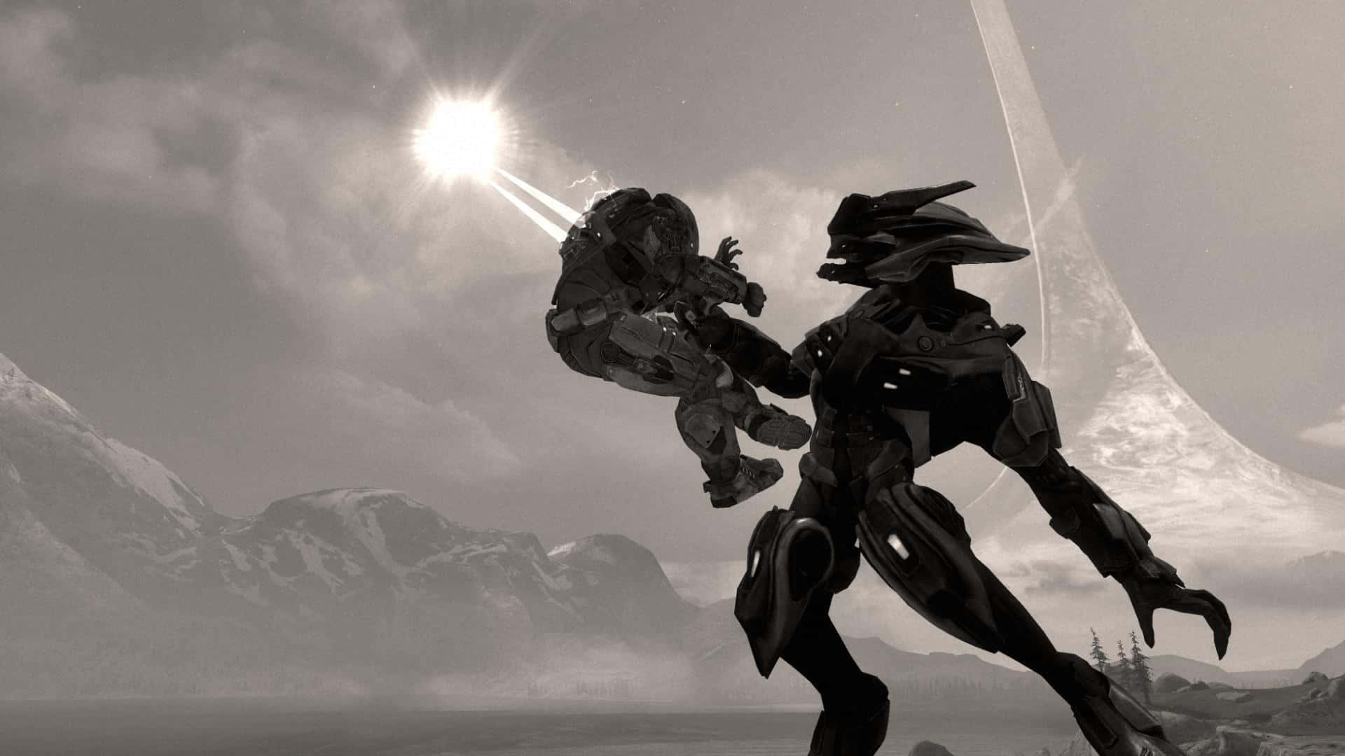 Halo Red Team, monochrome battle, snow-capped mountains, Full HD Desktop Wallpaper
