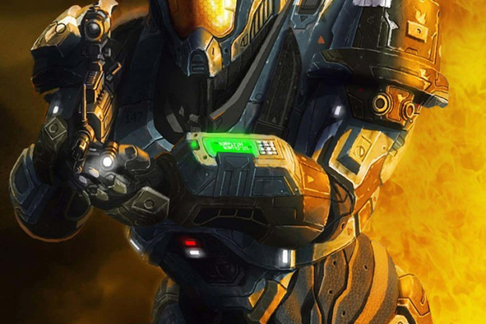 Halo Red Team, futuristic combat gear, glowing green device, Full HD Desktop Wallpaper