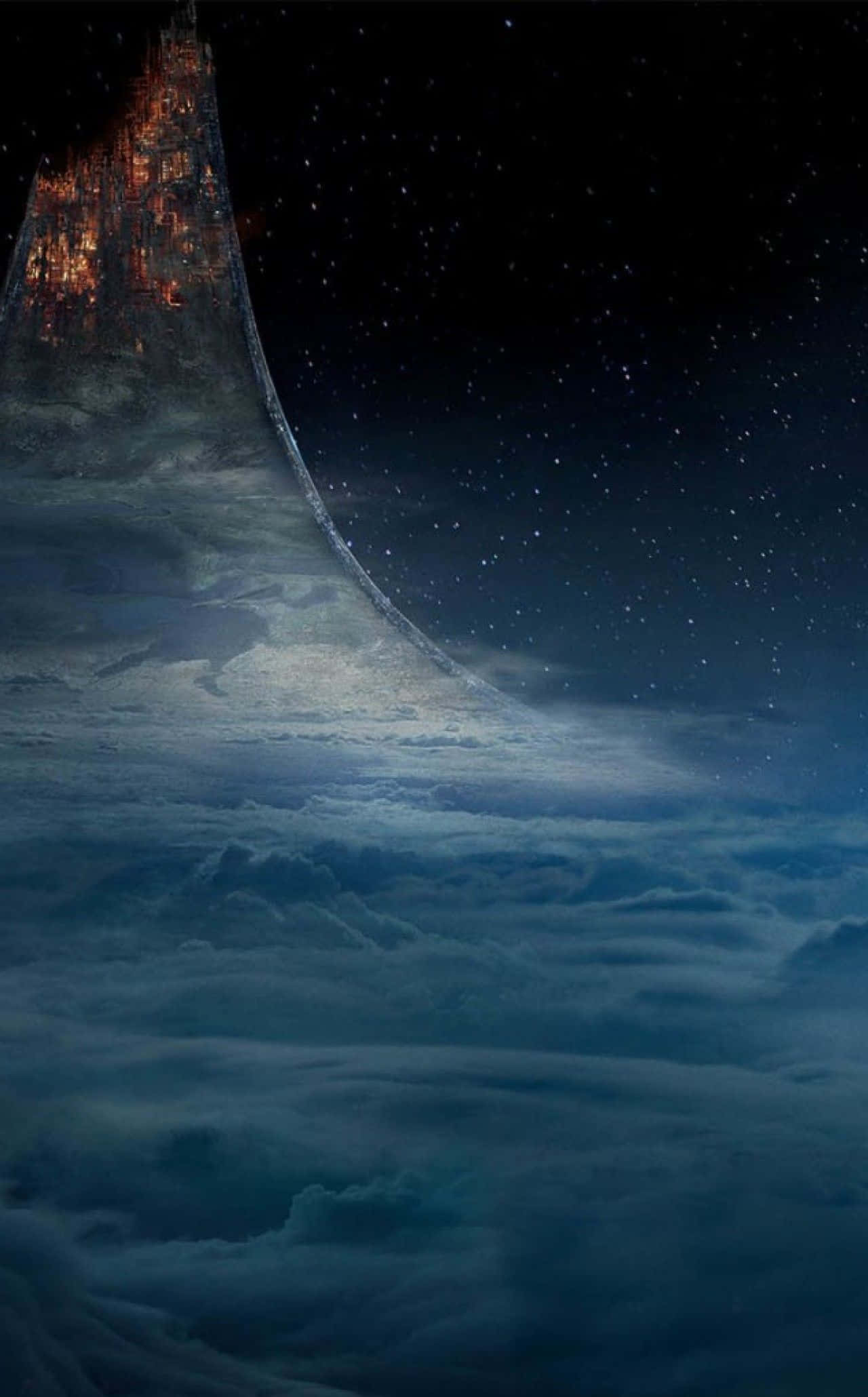 Halo Ring, starry night sky, endless blue clouds, Full HD Phone Wallpaper
