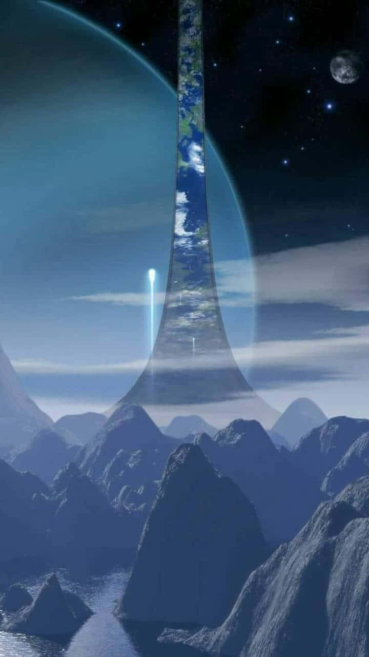 Halo Ring, starry sky, jagged mountains, HD Phone Wallpaper