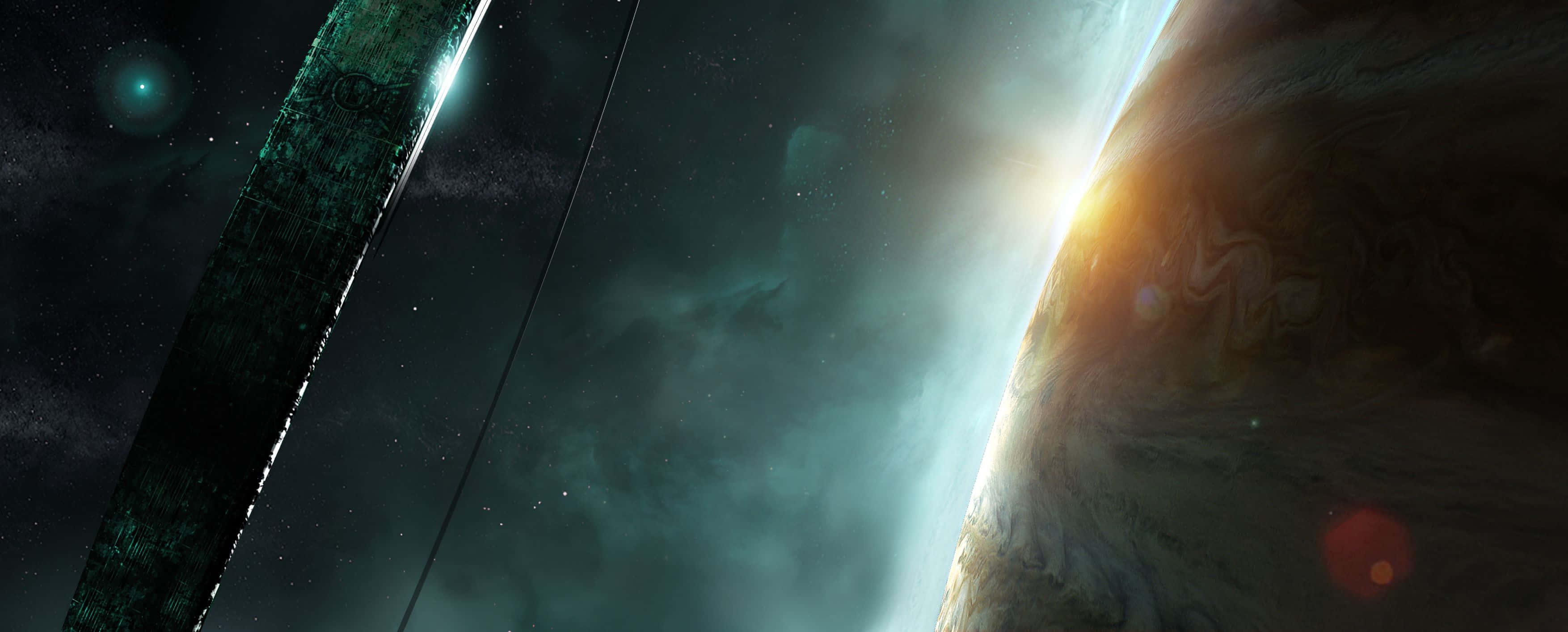 Halo Ring, gas giant planet, sunrise, 2K Desktop Wallpaper