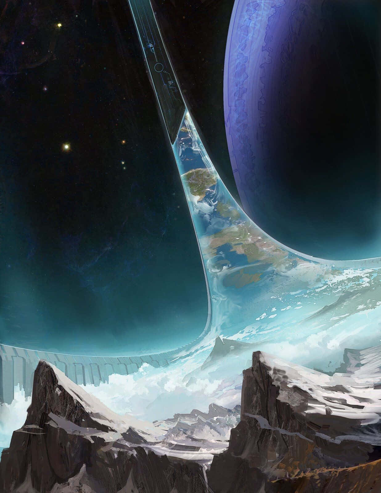 Halo Ring, futuristic space station, snowcapped mountains, HD Phone Wallpaper