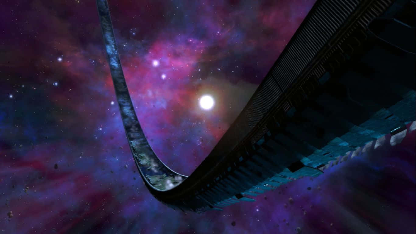 Halo Ring, futuristic curved bridge, vibrant purple and pink nebula, HD Desktop Wallpaper