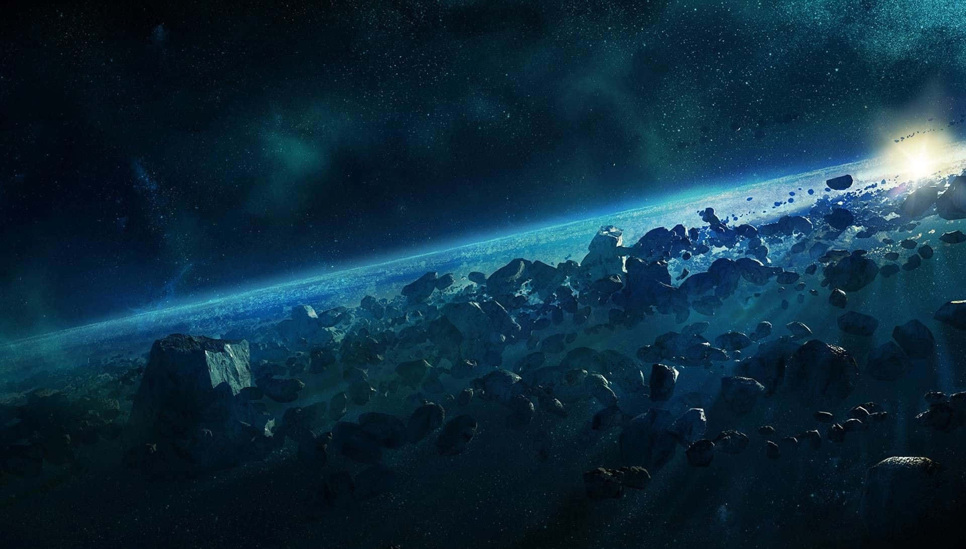 Halo Ring, deep space, jagged asteroids, Full HD Desktop Wallpaper