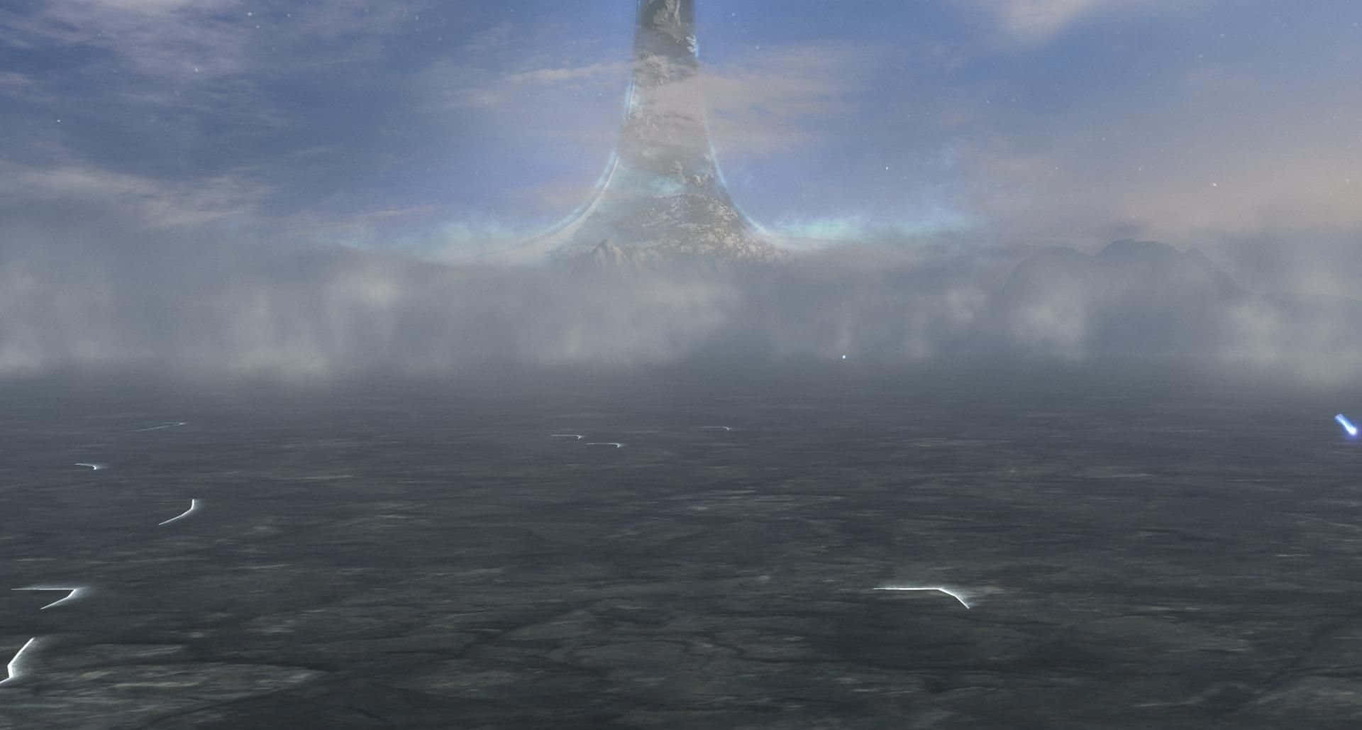 Halo Ring, twilight sky, dark ocean, Full HD Desktop Wallpaper