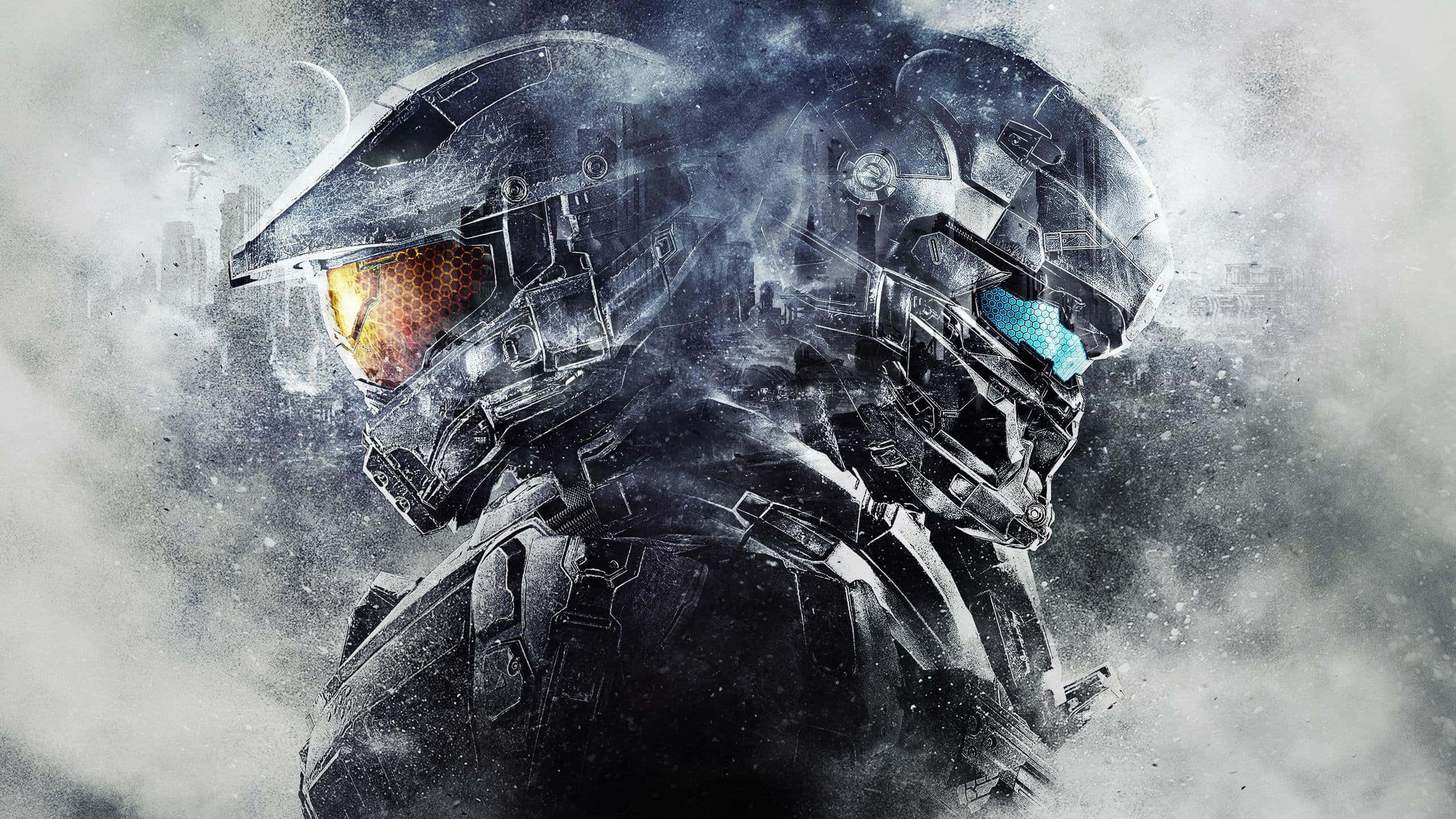 Halo Spartans, futuristic helmets, glowing visors, 2K Desktop Wallpaper