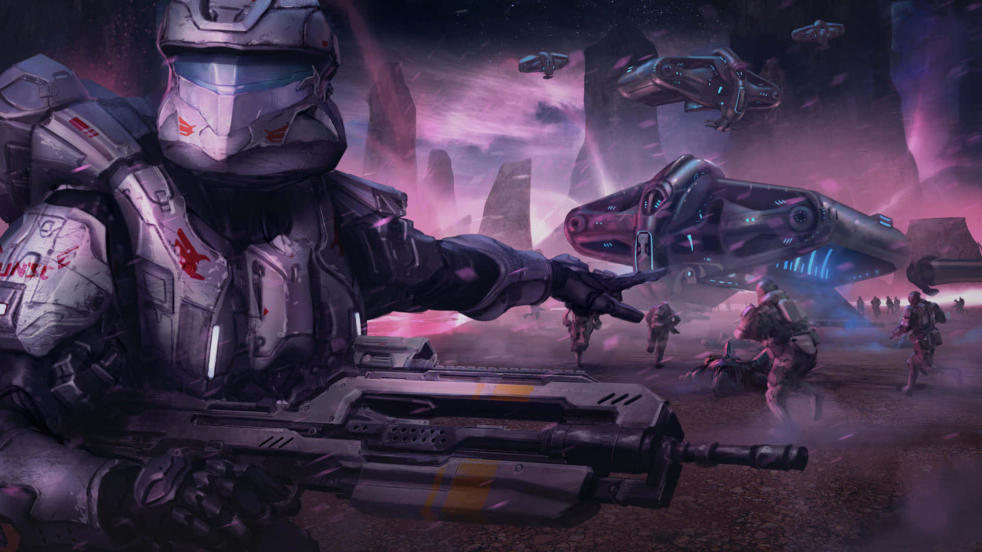 Halo Spartans, futuristic armor, weapon, Full HD Desktop Wallpaper