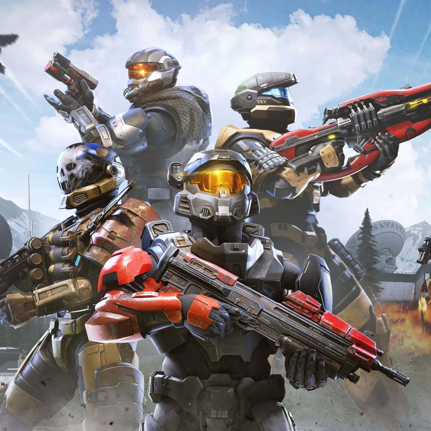 Halo Spartans, glowing visors, futuristic weapons, HD Desktop Wallpaper
