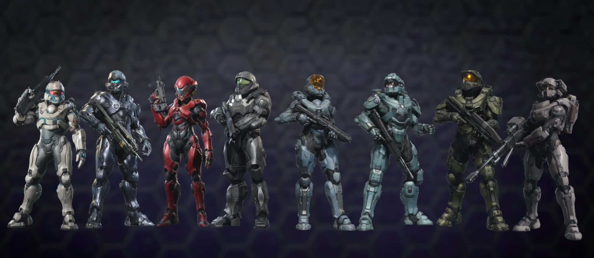 Halo Spartans, futuristic combat gear, dark hexagonal background, Full HD Desktop Wallpaper
