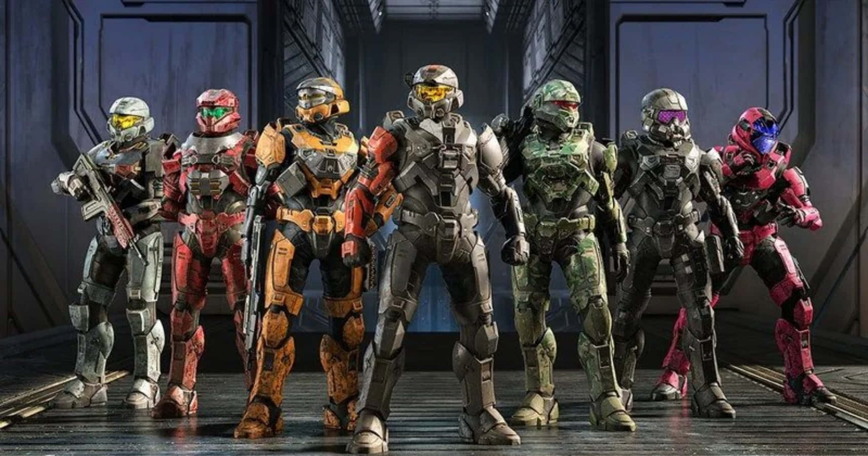 Halo Spartans, combat gear, futuristic corridor, HD Desktop Wallpaper