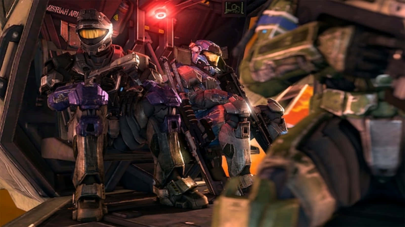 Halo Spartans, futuristic combat gear, dimly lit spaceship corridor, HD Desktop Wallpaper