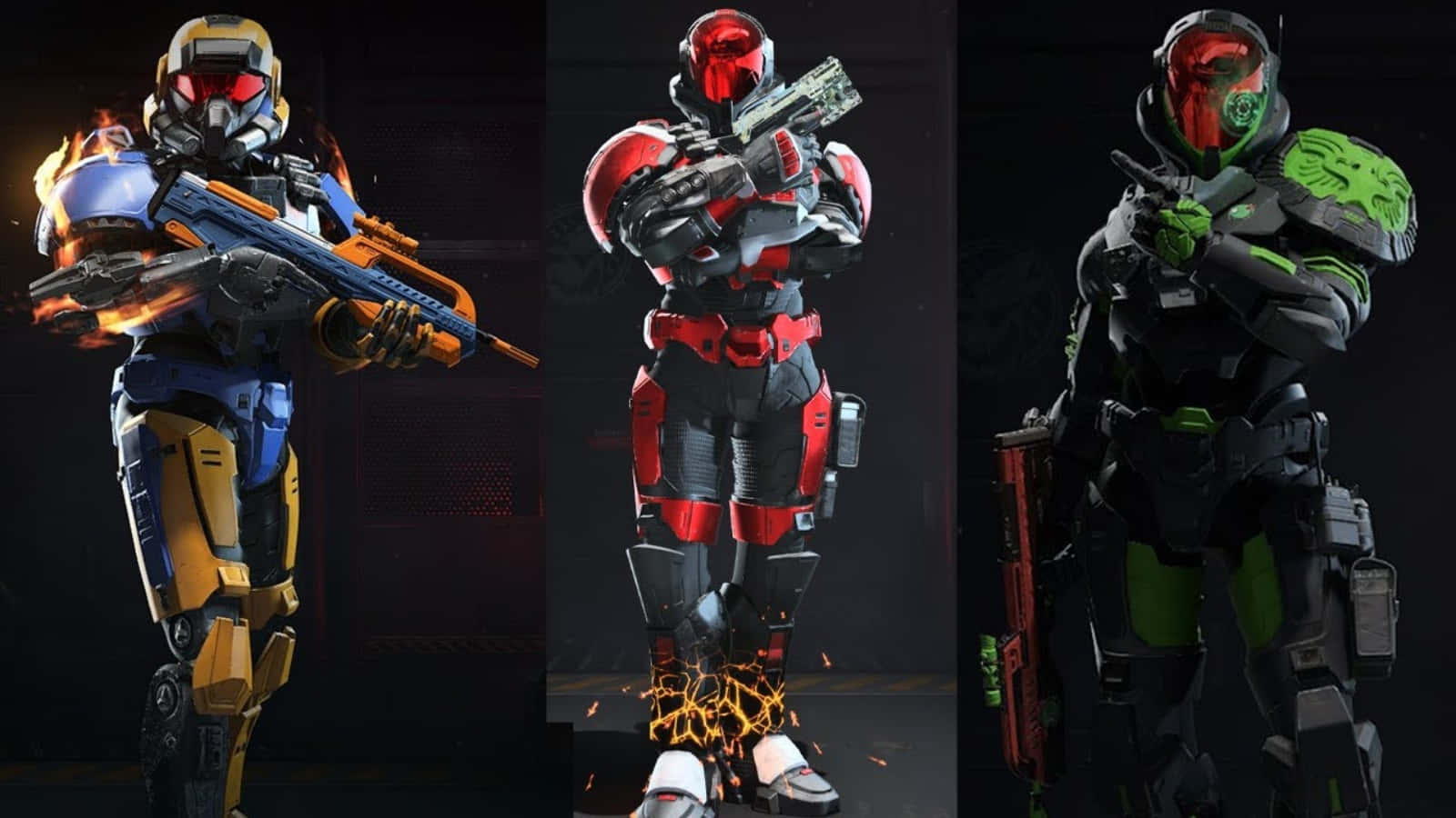 Halo Spartans, futuristic armored soldiers, vibrant gear, HD Desktop Wallpaper