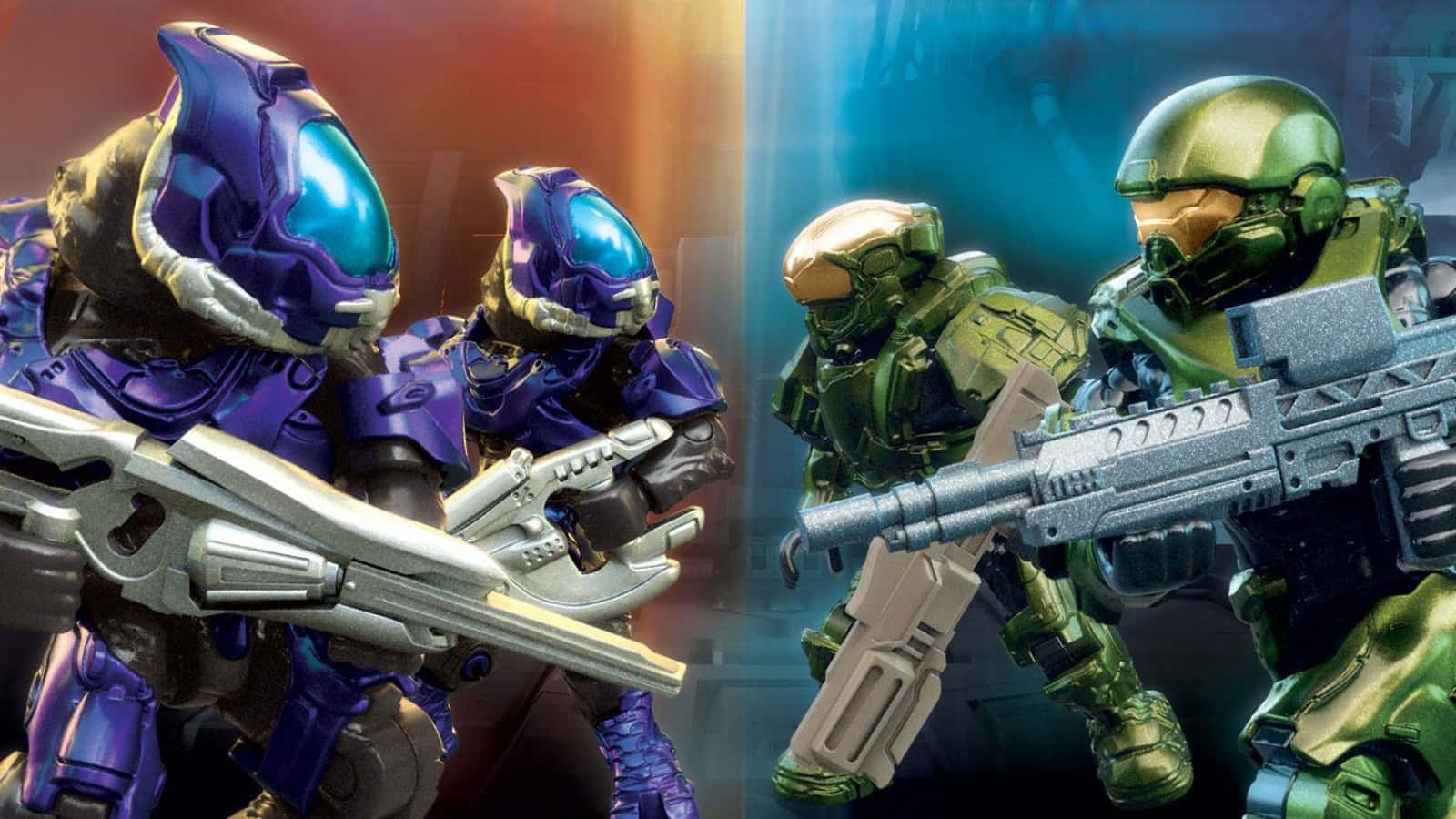 Halo Spartans, purple and green combat gear, futuristic weapons, HD Desktop Wallpaper