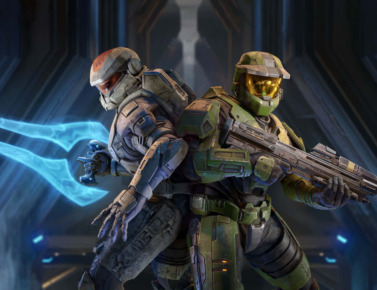 Halo Spartans, glowing blue energy sword, futuristic gear, SD Desktop Wallpaper