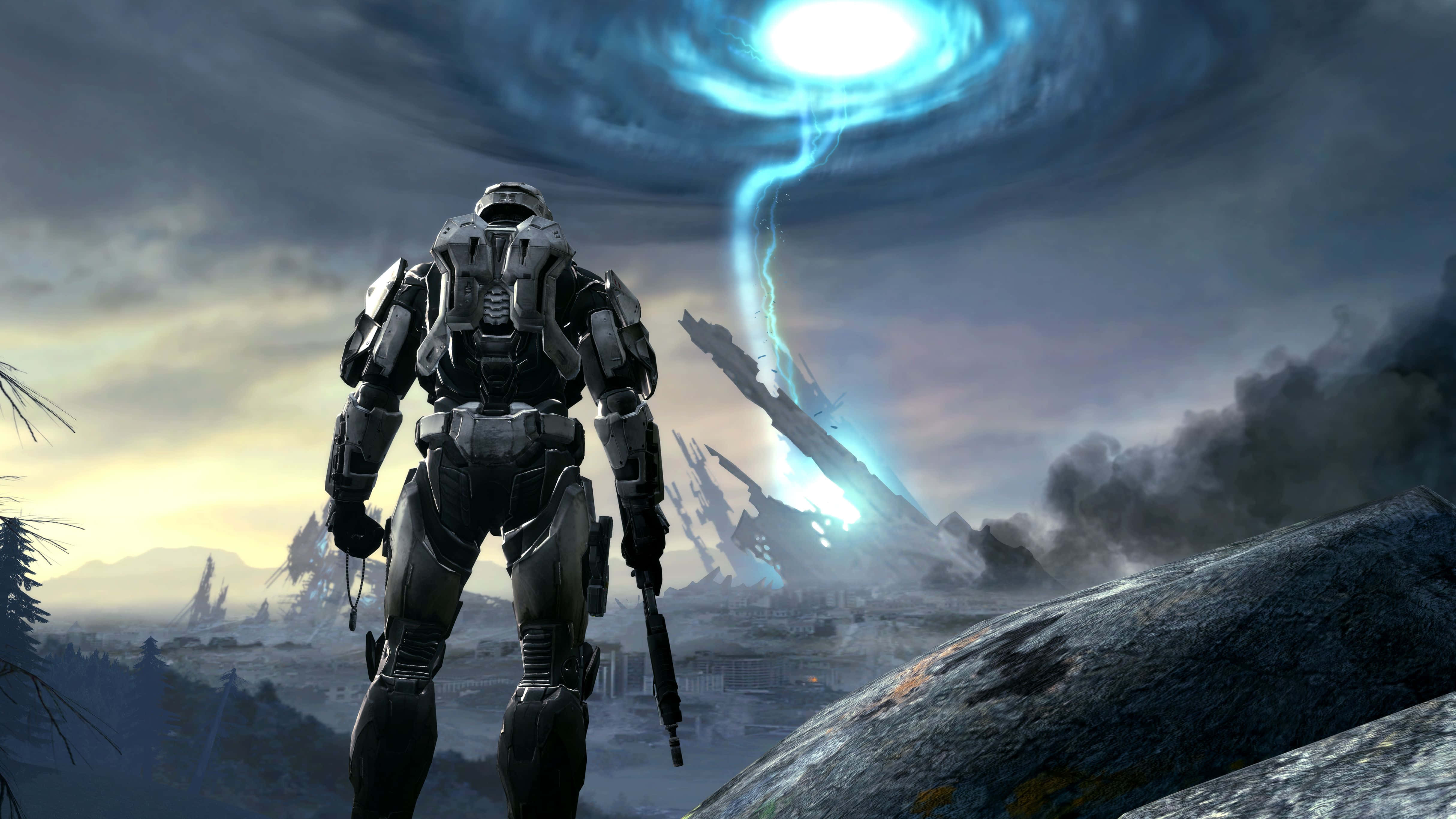 Halo, soldier, blue energy vortex, 4K Desktop Wallpaper