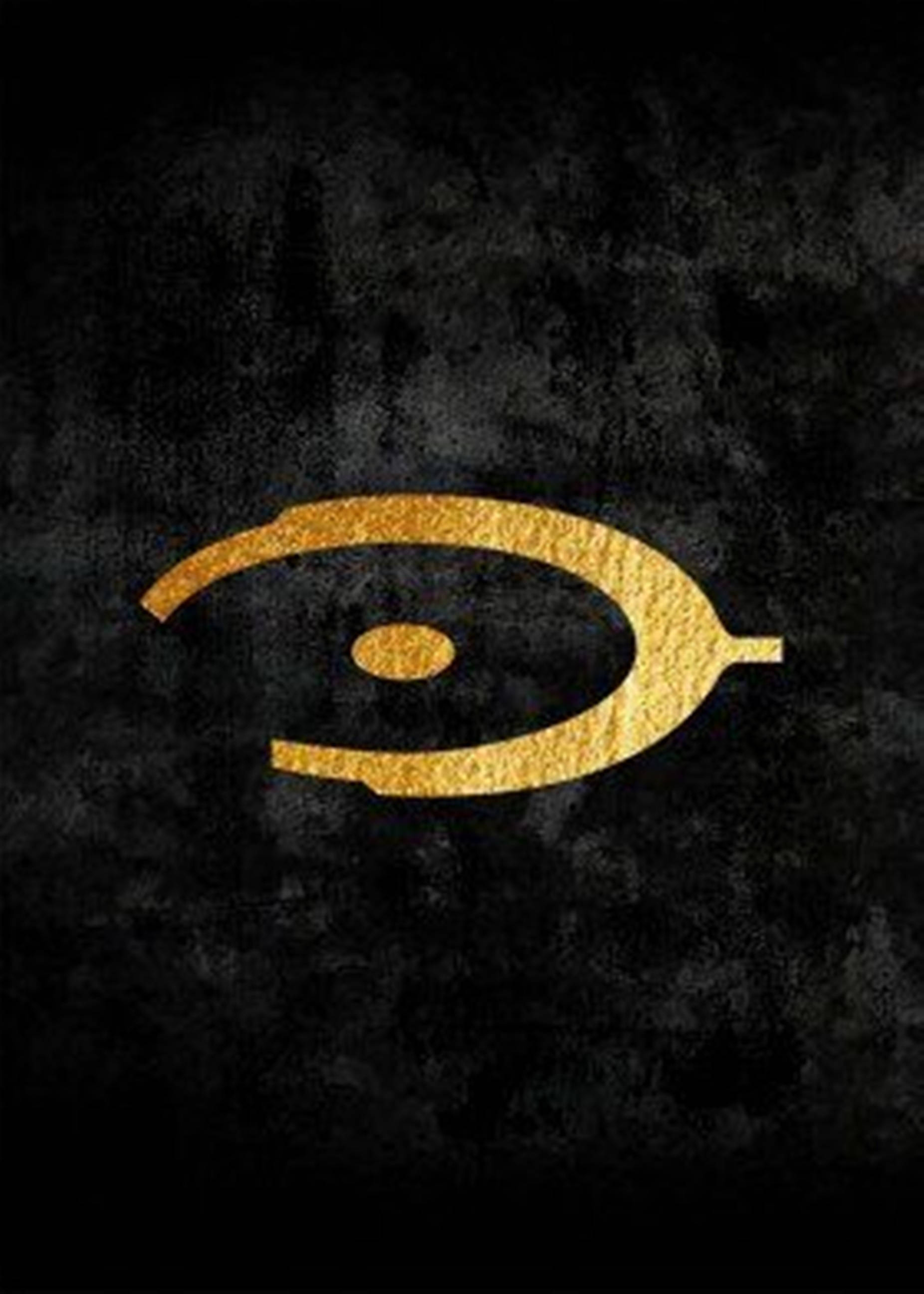 gold halo logo, golden eye-shaped logo, textured metallic finish, 2K Phone Wallpaper