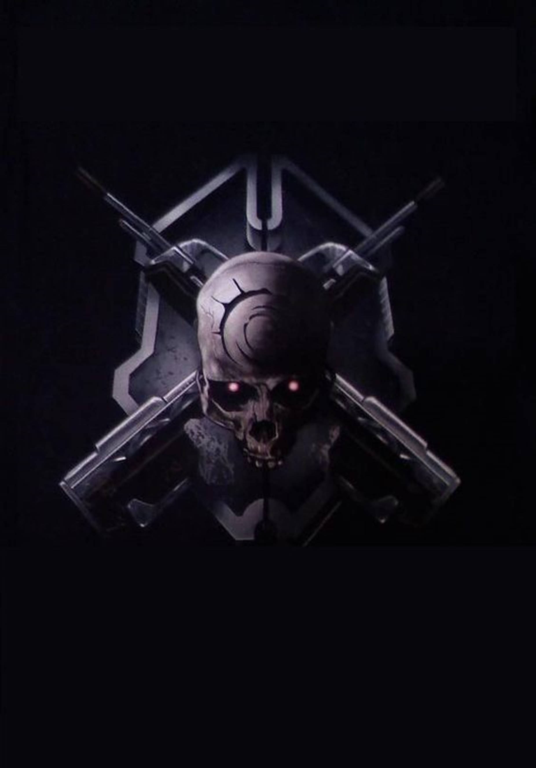 Halo, 3D skull, glowing red eyes, 2K Phone Wallpaper