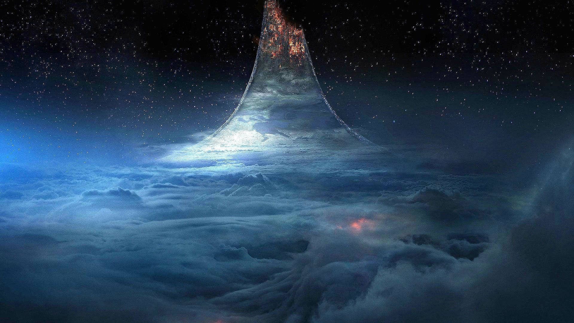 Halo, dark clouds, cosmic mountain, Full HD Desktop Wallpaper