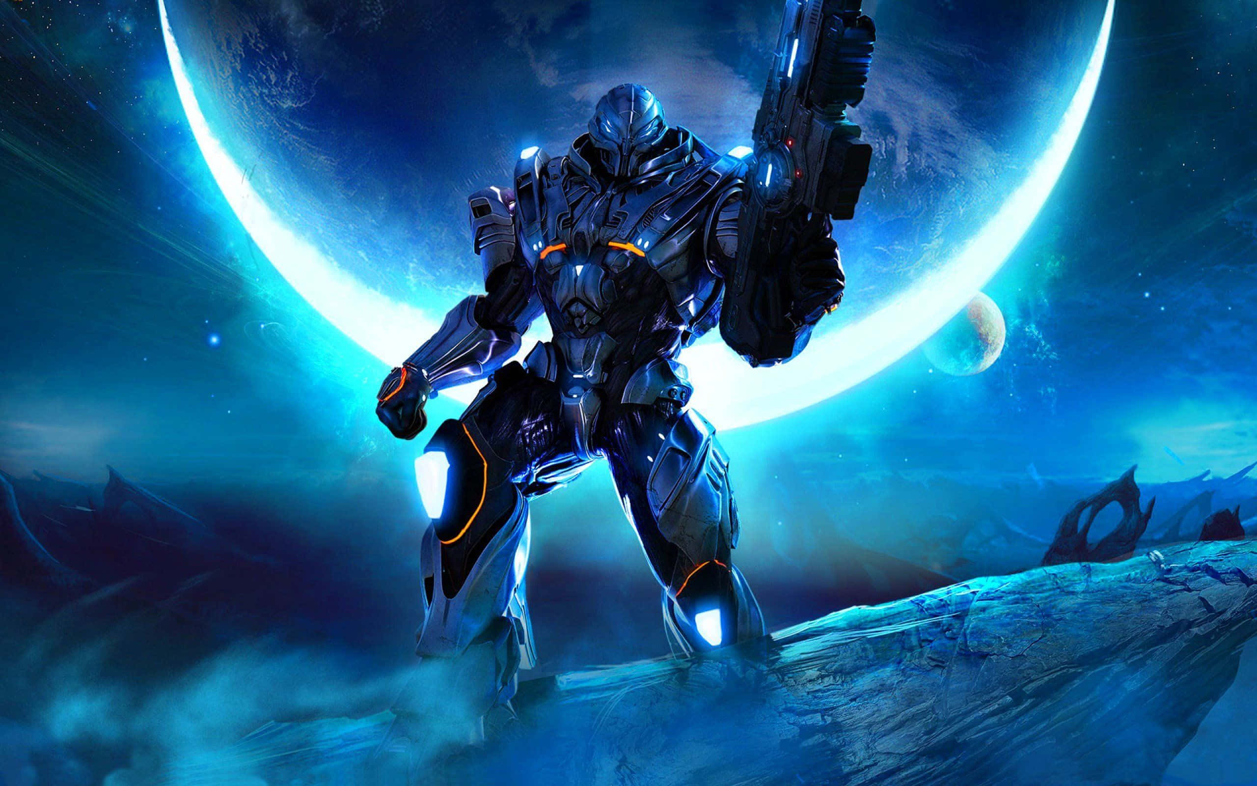 Halo, Blue Aesthetic, crescent moon, 2K Desktop Wallpaper