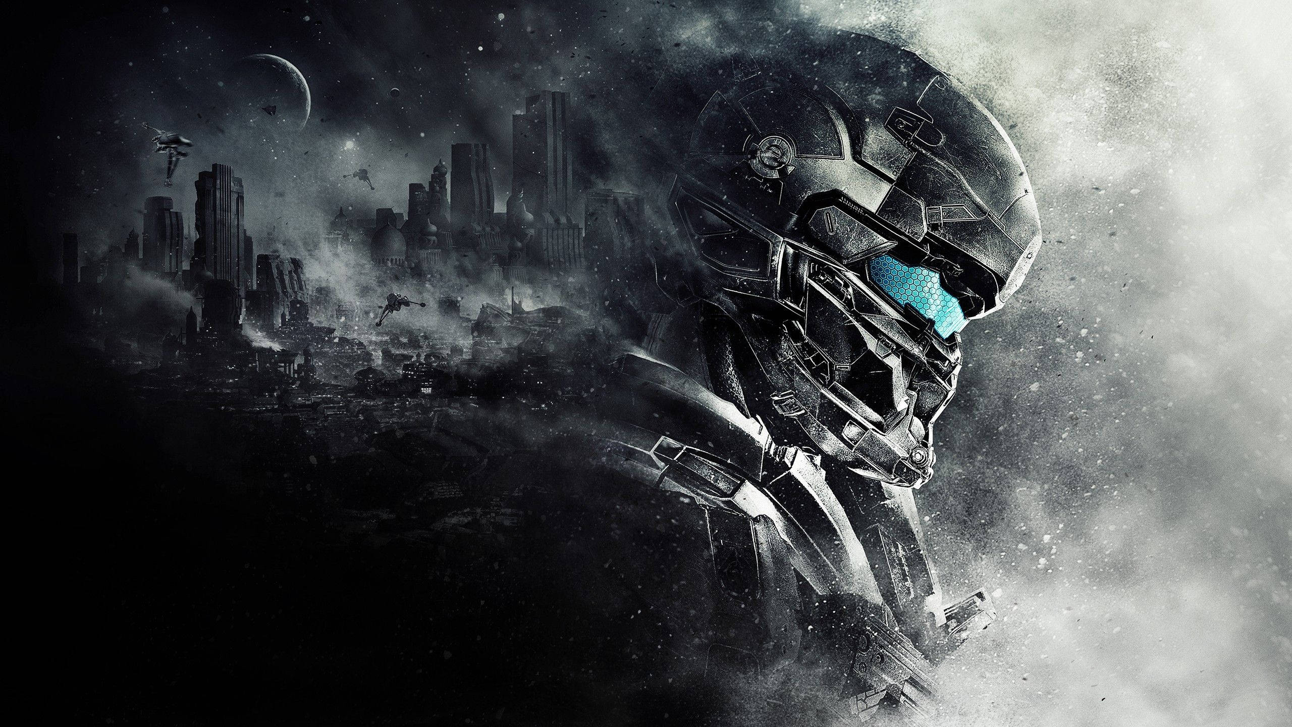 Halo, ruined alien city, futuristic soldier, 2K Desktop Wallpaper