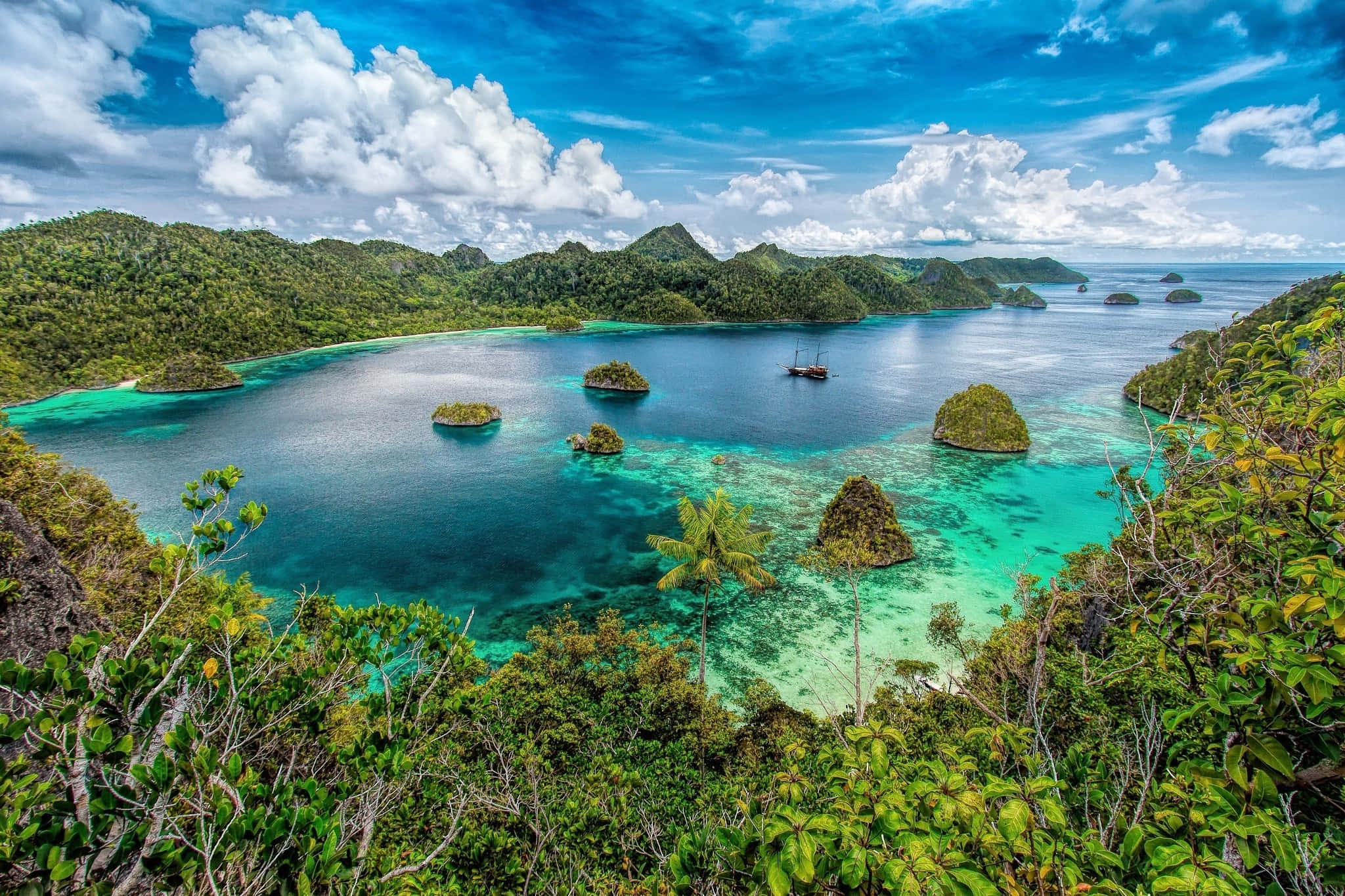 Halong Bay, turquoise lagoons, lush green islands, Full HD Desktop Wallpaper