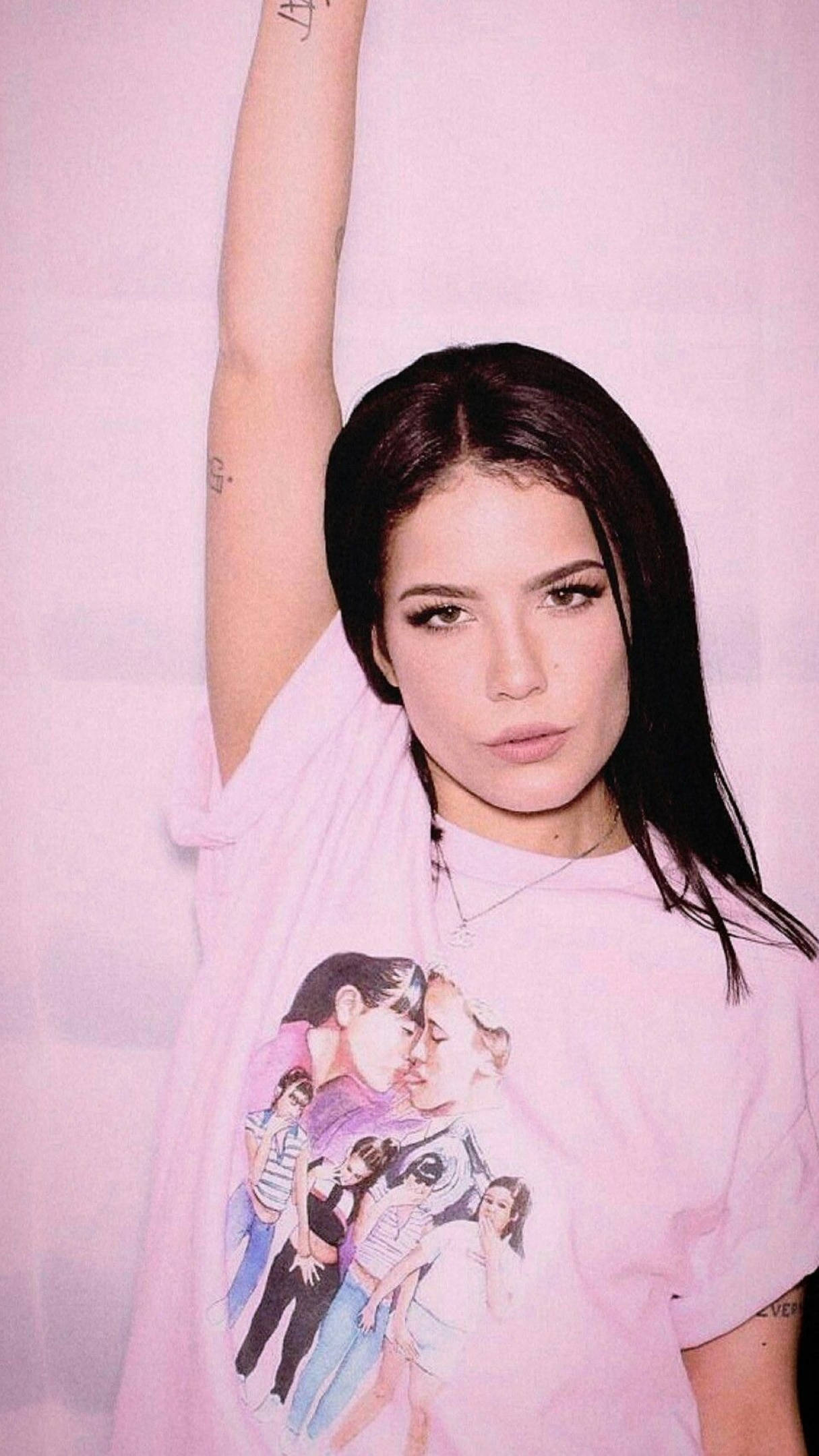 Halsey, dark hair, tattoos, Full HD Phone Wallpaper