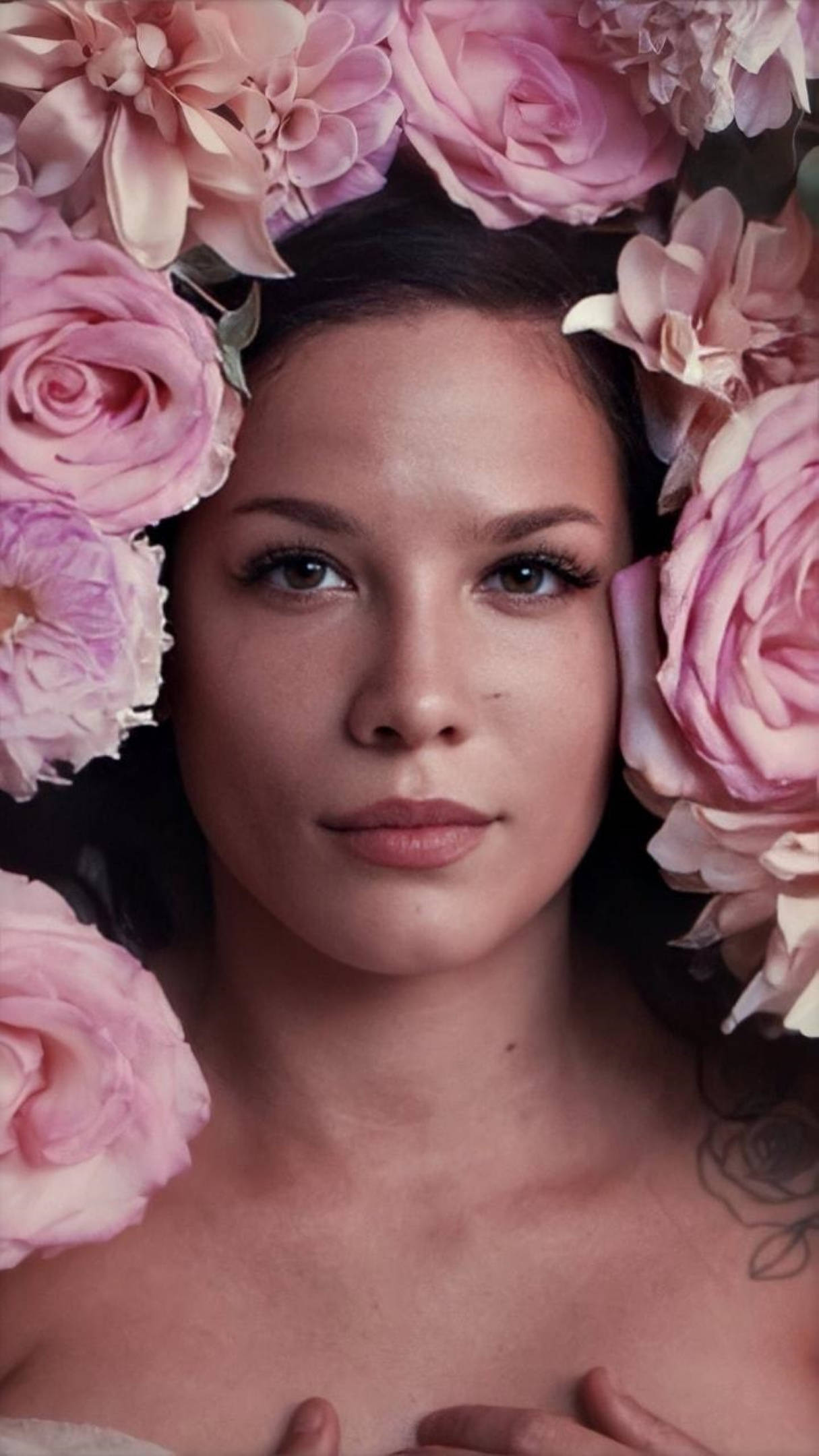 Halsey, pink roses, peach roses, Full HD Phone Wallpaper