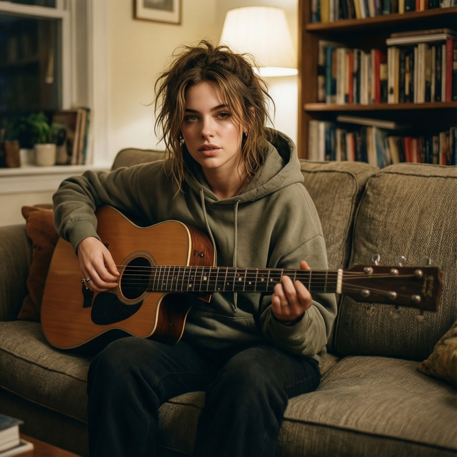 Halsey, cozy home, acoustic guitar, HD Desktop Wallpaper