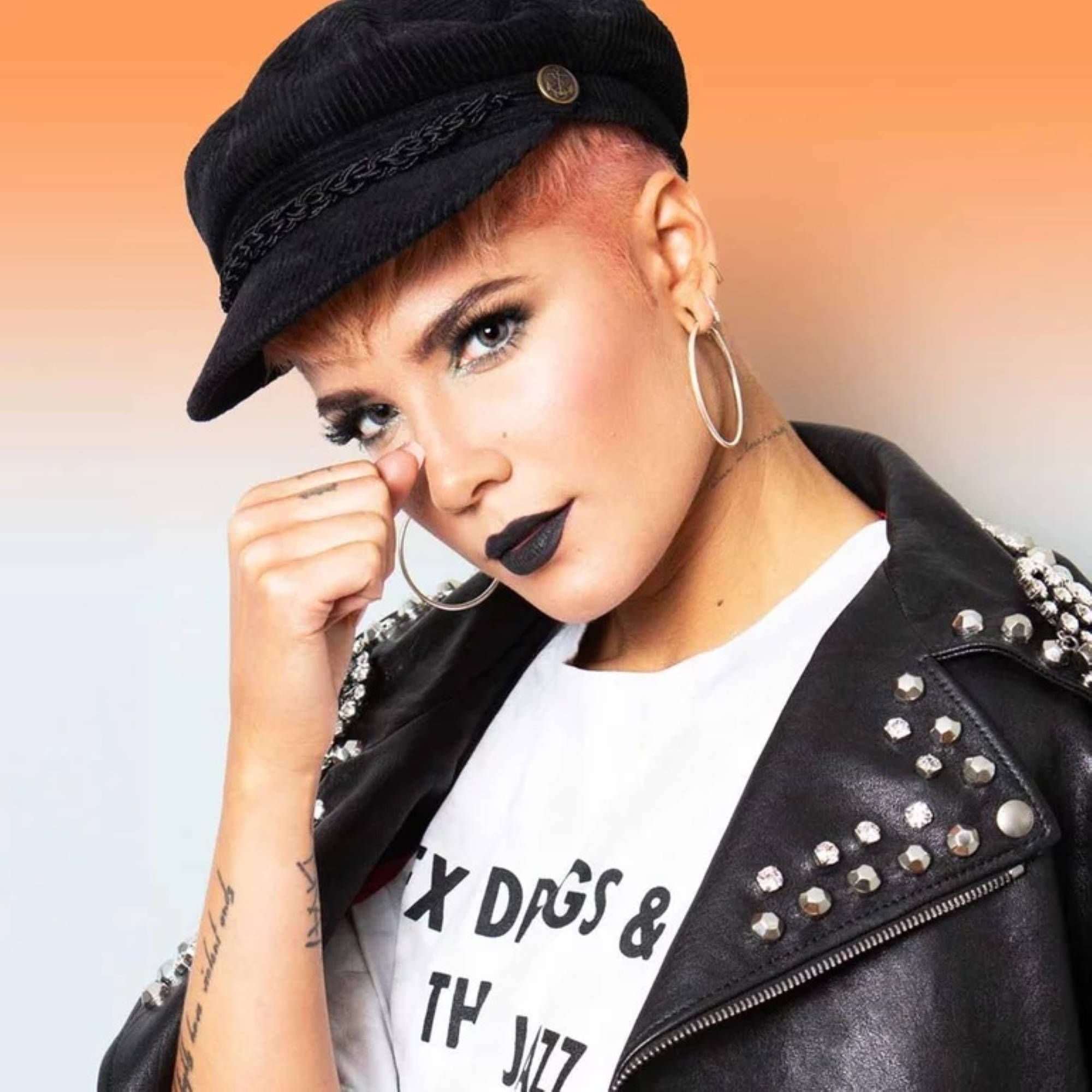 Halsey, black lipstick, pink hair, Full HD Desktop Wallpaper