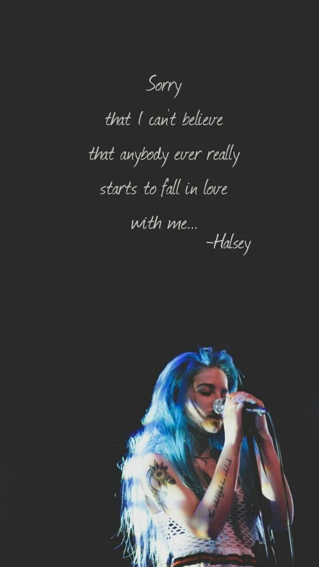 Halsey, blue hair, stage lights, Full HD Phone Wallpaper