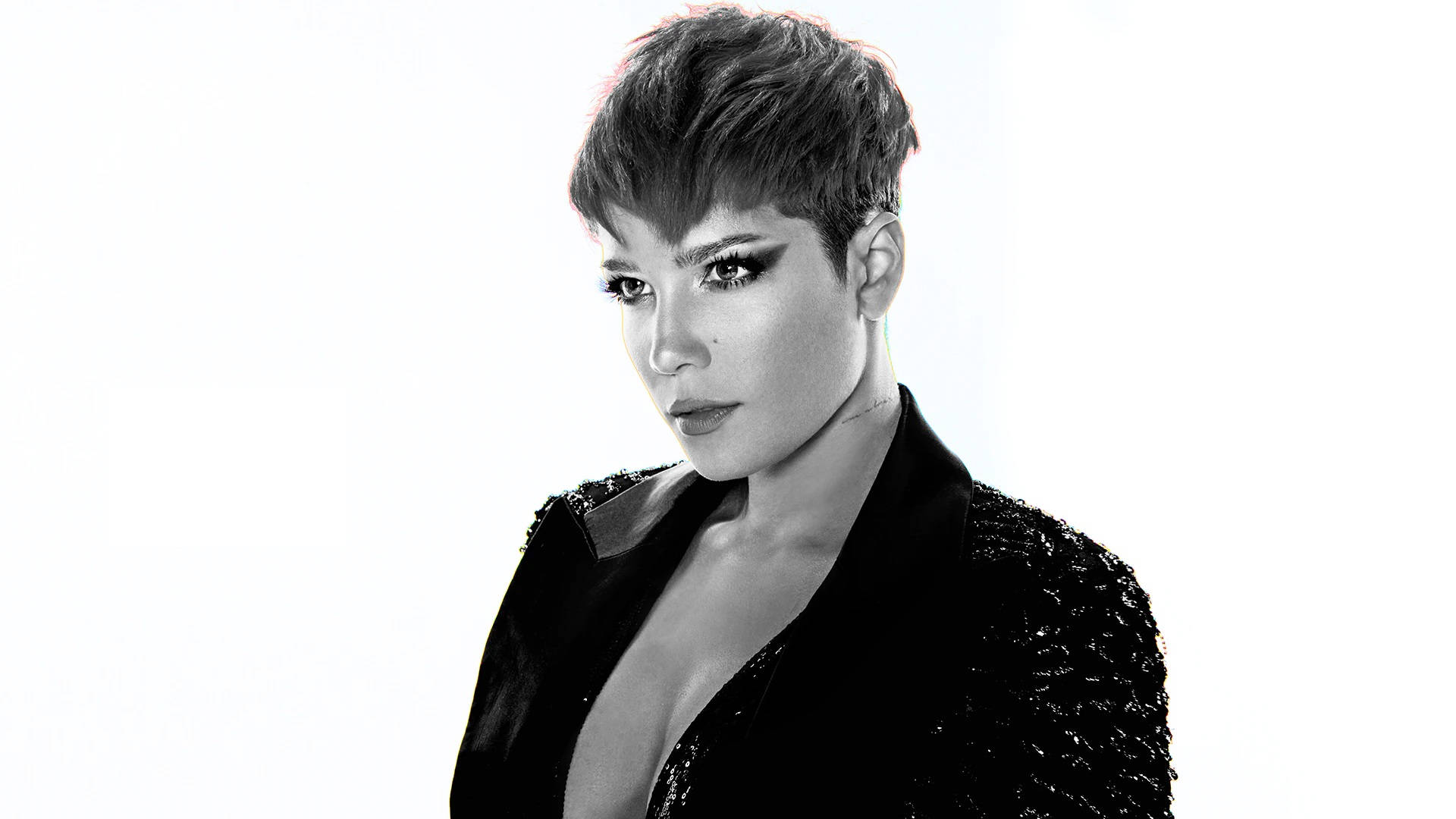 Halsey, black and white, short hair, Full HD Desktop Wallpaper