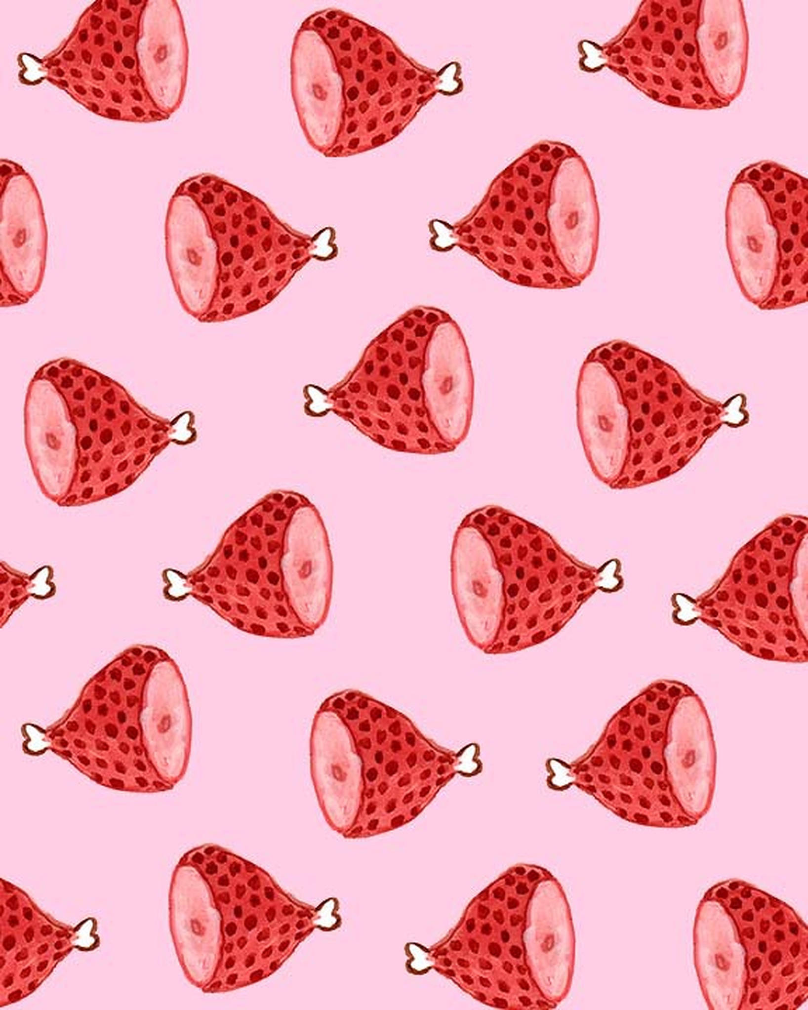 Ham, pink background, repeating watercolor-style ham hocks, Full HD Phone Wallpaper