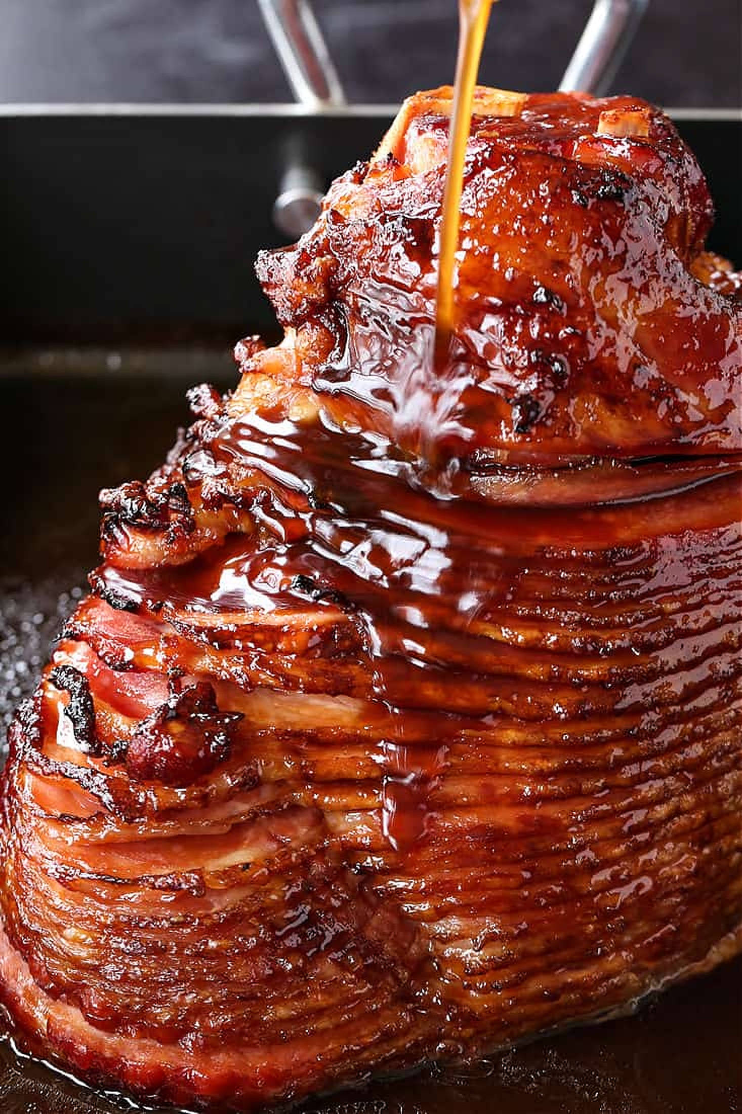 glazed ham, rich dark sauce, pan, Full HD Phone Wallpaper