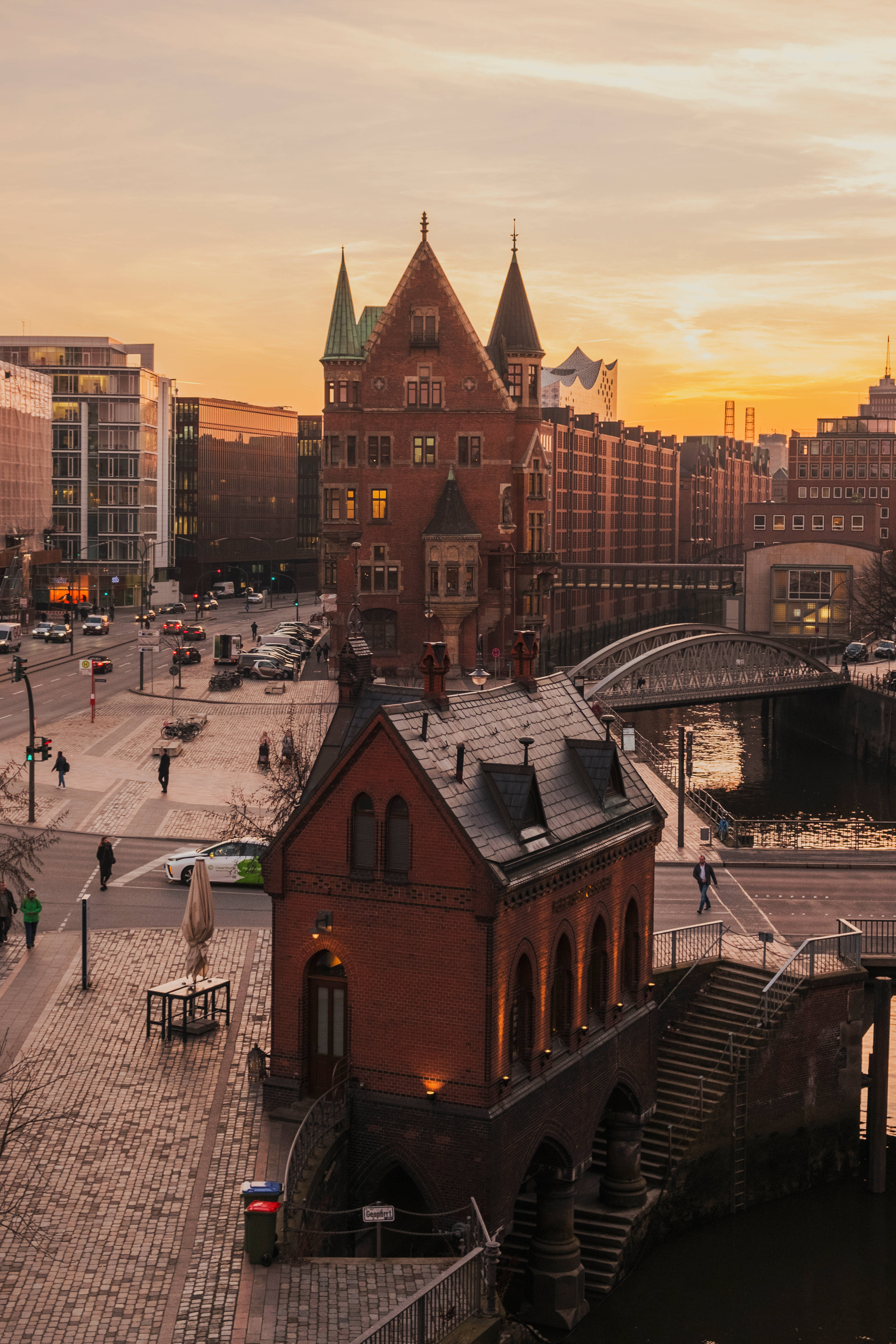 Hamburg, buildings, sunset, 5K Phone Wallpaper