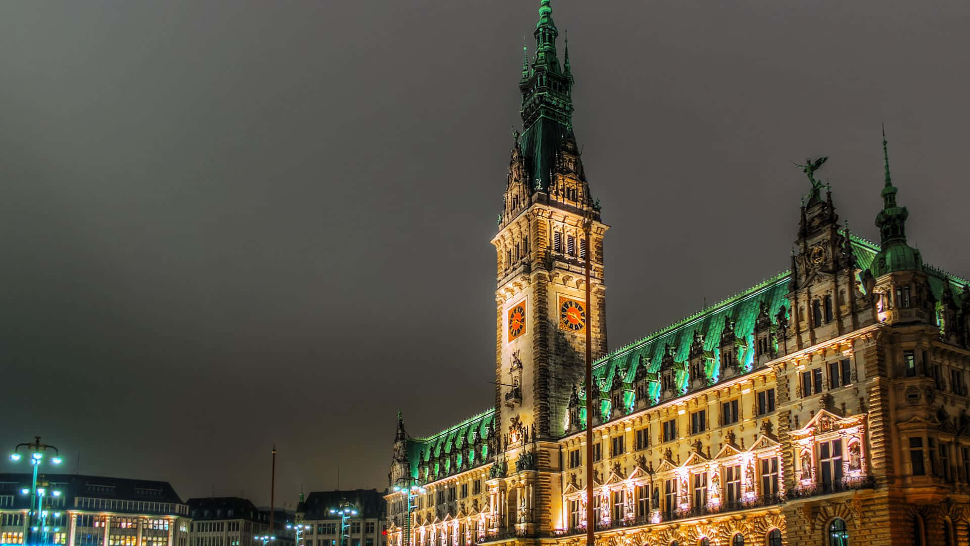 Hamburg, city hall, night, Full HD Desktop Wallpaper