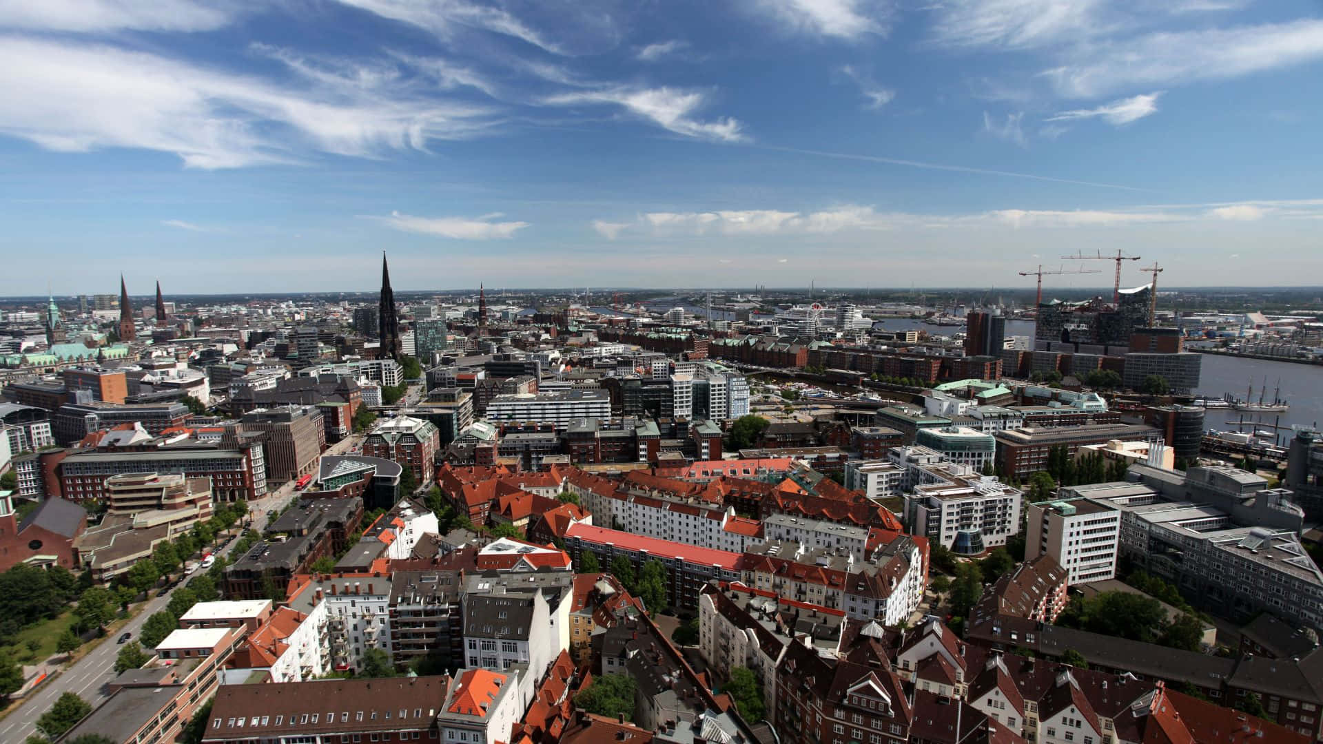 Hamburg, red rooftops, historic spires, Full HD Desktop Wallpaper
