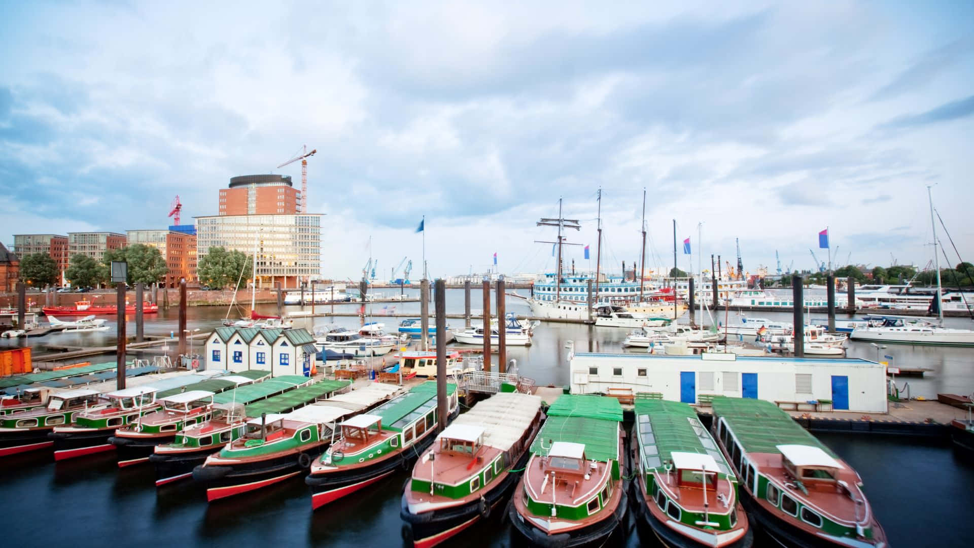 Hamburg, traditional barges, bustling harbor, Full HD Desktop Wallpaper