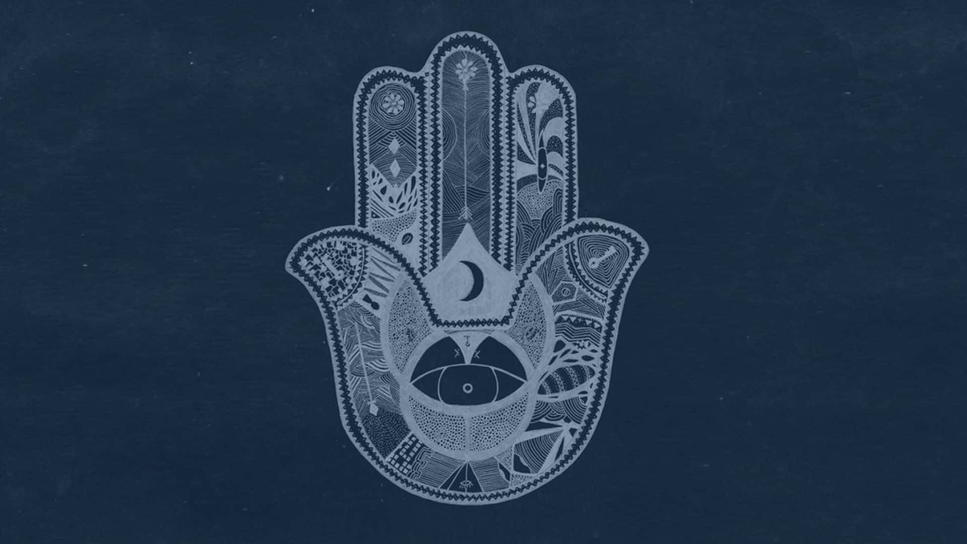 Hamsa, white, textured navy blue background, Full HD Desktop Wallpaper