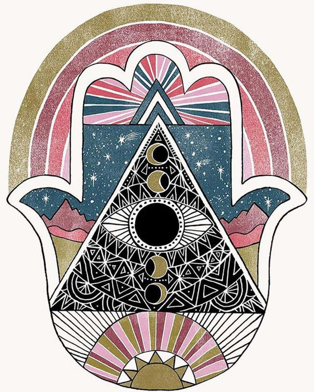Hamsa, cosmic symbols, geometric patterns, HD Phone Wallpaper