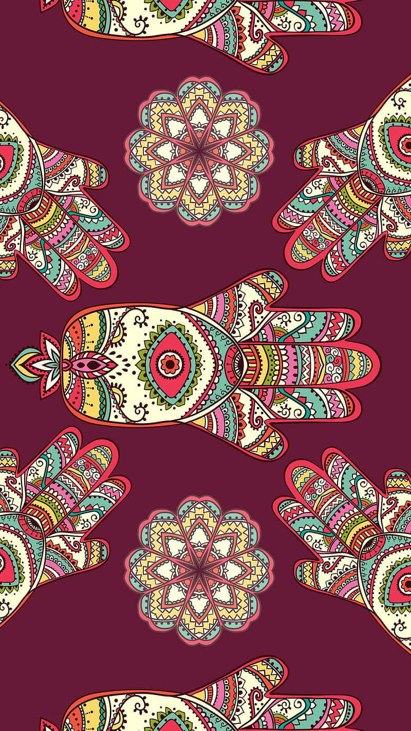 Hamsa, bohemian background, deep maroon background, HD Phone Wallpaper