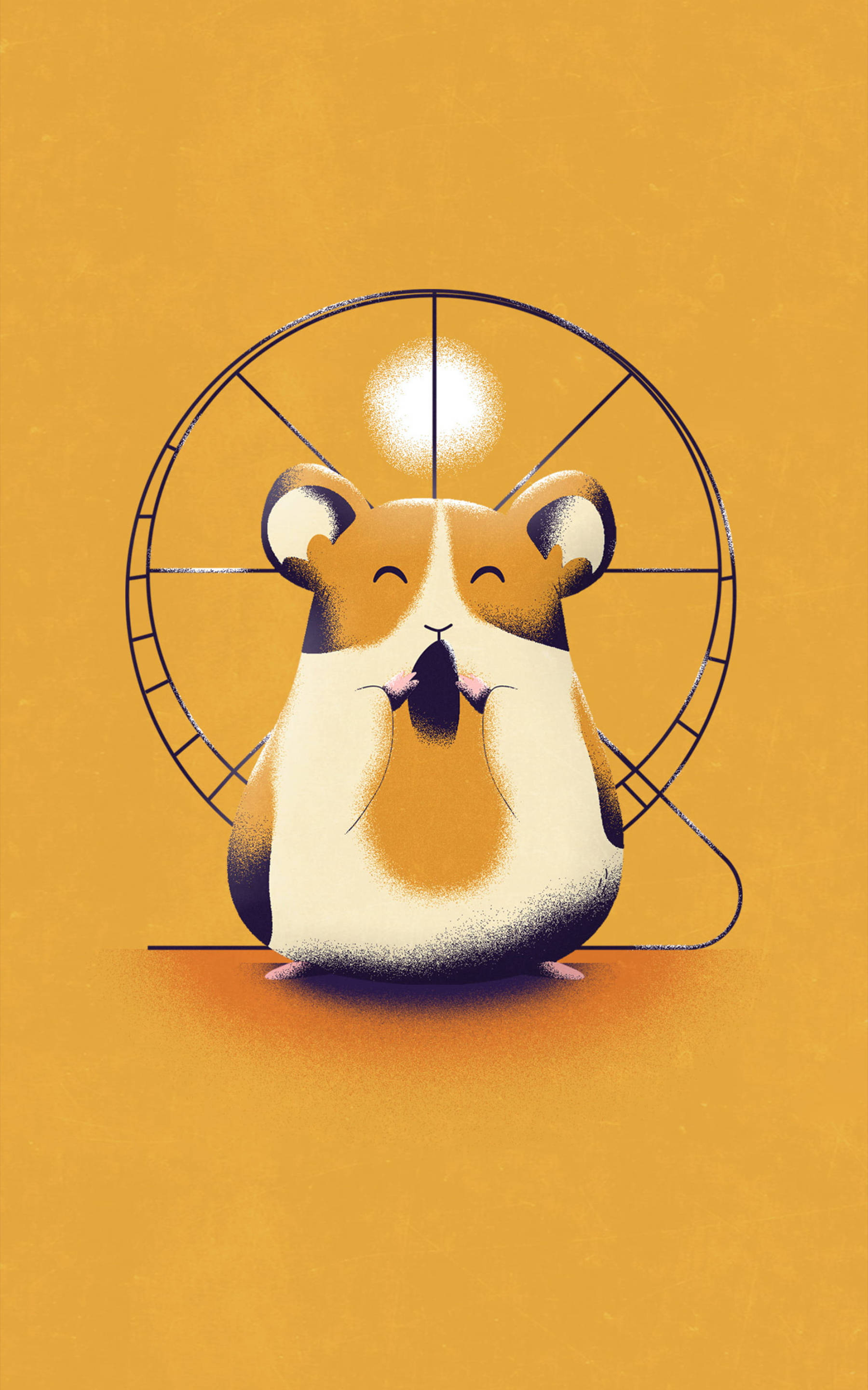 hamster, glowing wheel, warm golden background, 2K Phone Wallpaper