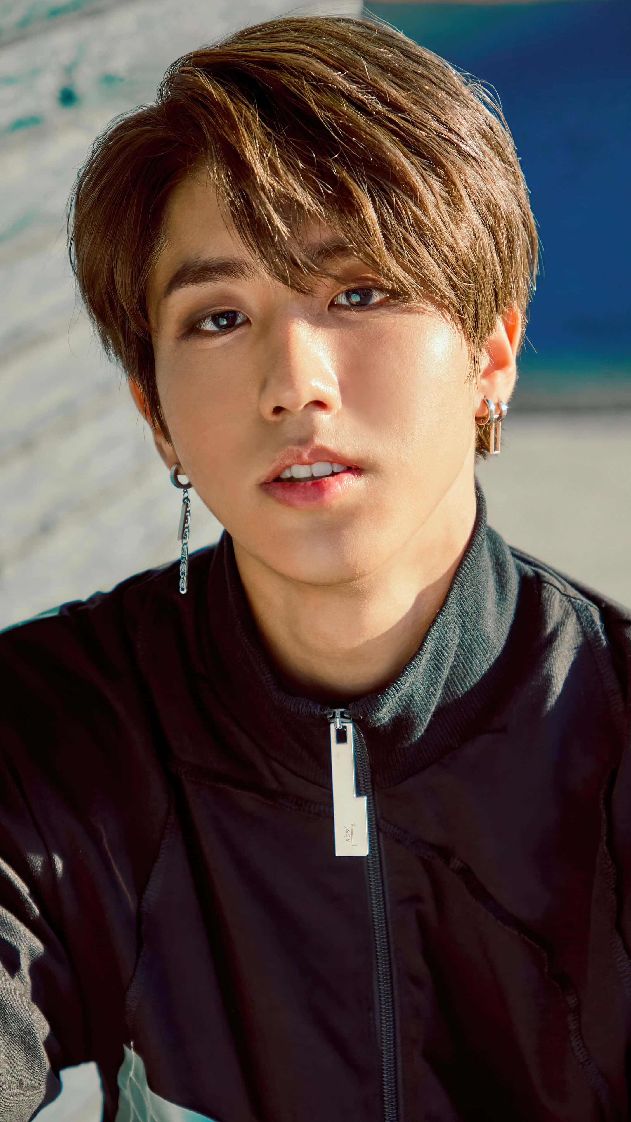 Han Jisung, brown hair, blue eyes, 4K Phone Wallpaper