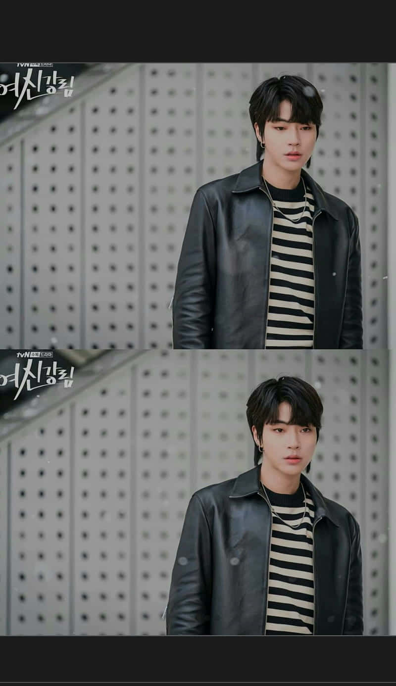black leather jacket, striped shirt, perforated gray wall, HD Phone Wallpaper