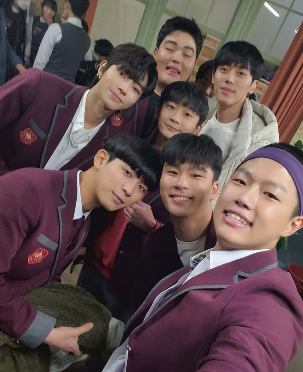 maroon school uniforms, classroom setting, group of young men, SD Phone Wallpaper