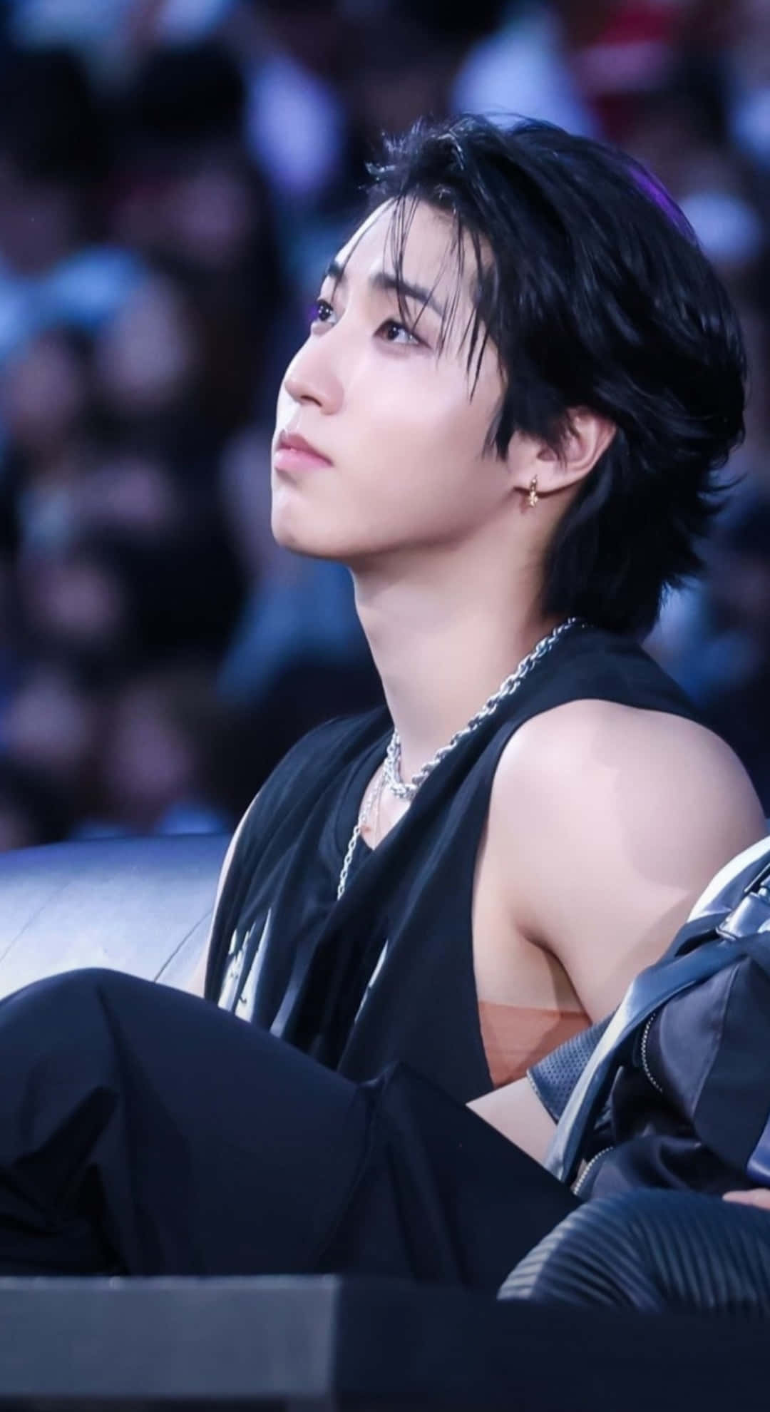 Han Stray Kids, dark hair, silver chain necklace, Full HD Phone Wallpaper